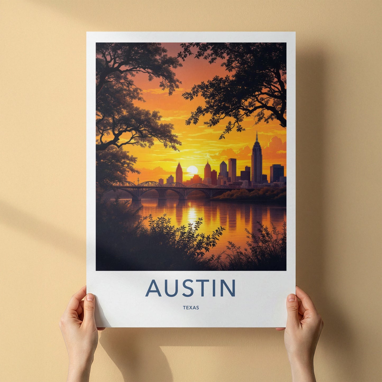 Austin Poster - Texas Wall Art - Reflecting Cityscape Vista Home Decor
