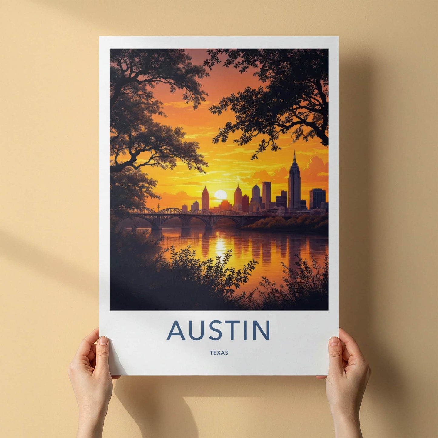 Austin Poster - Texas Wall Art - Reflecting Cityscape Vista Home Decor