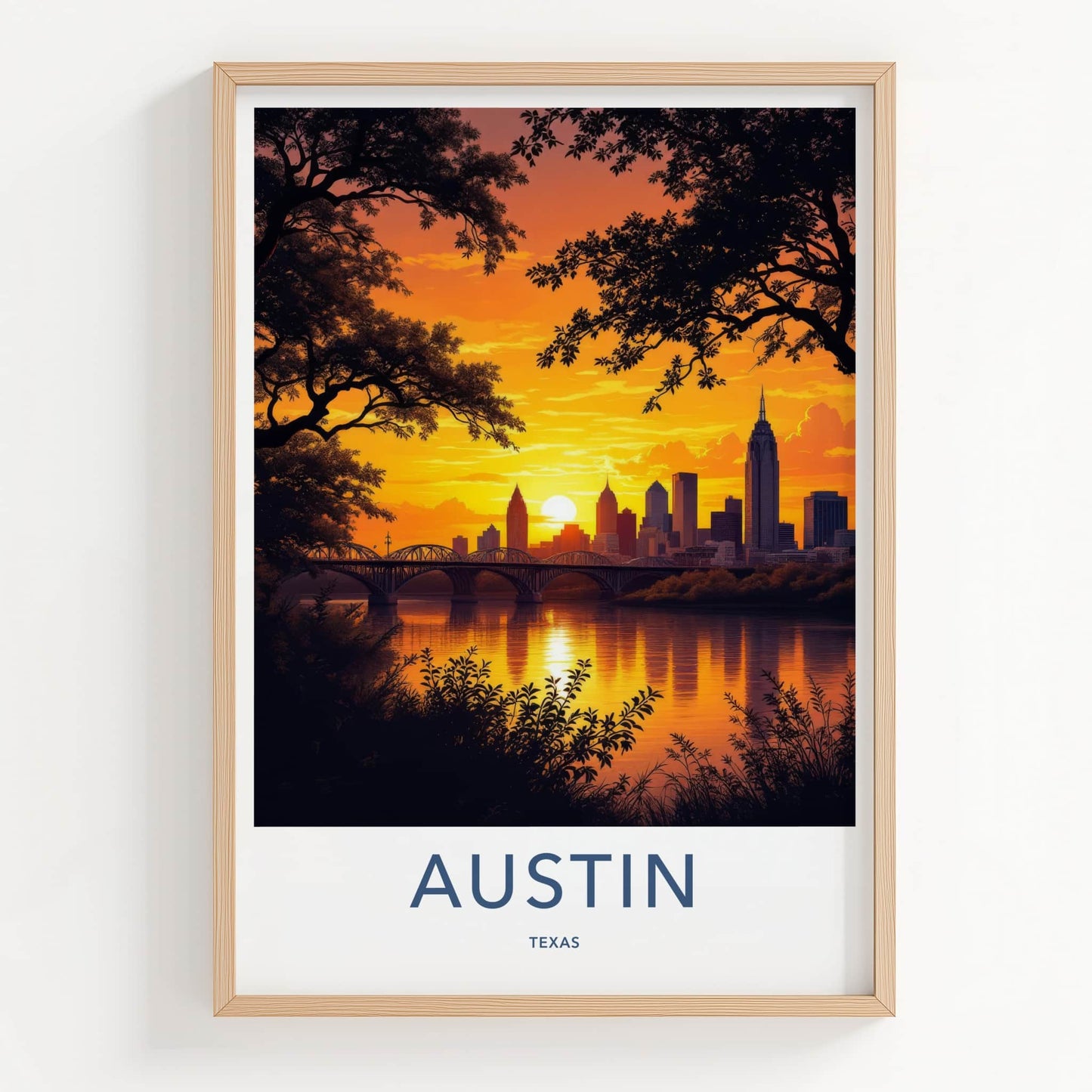 Austin Poster - Texas Wall Art - Reflecting Cityscape Vista Home Decor