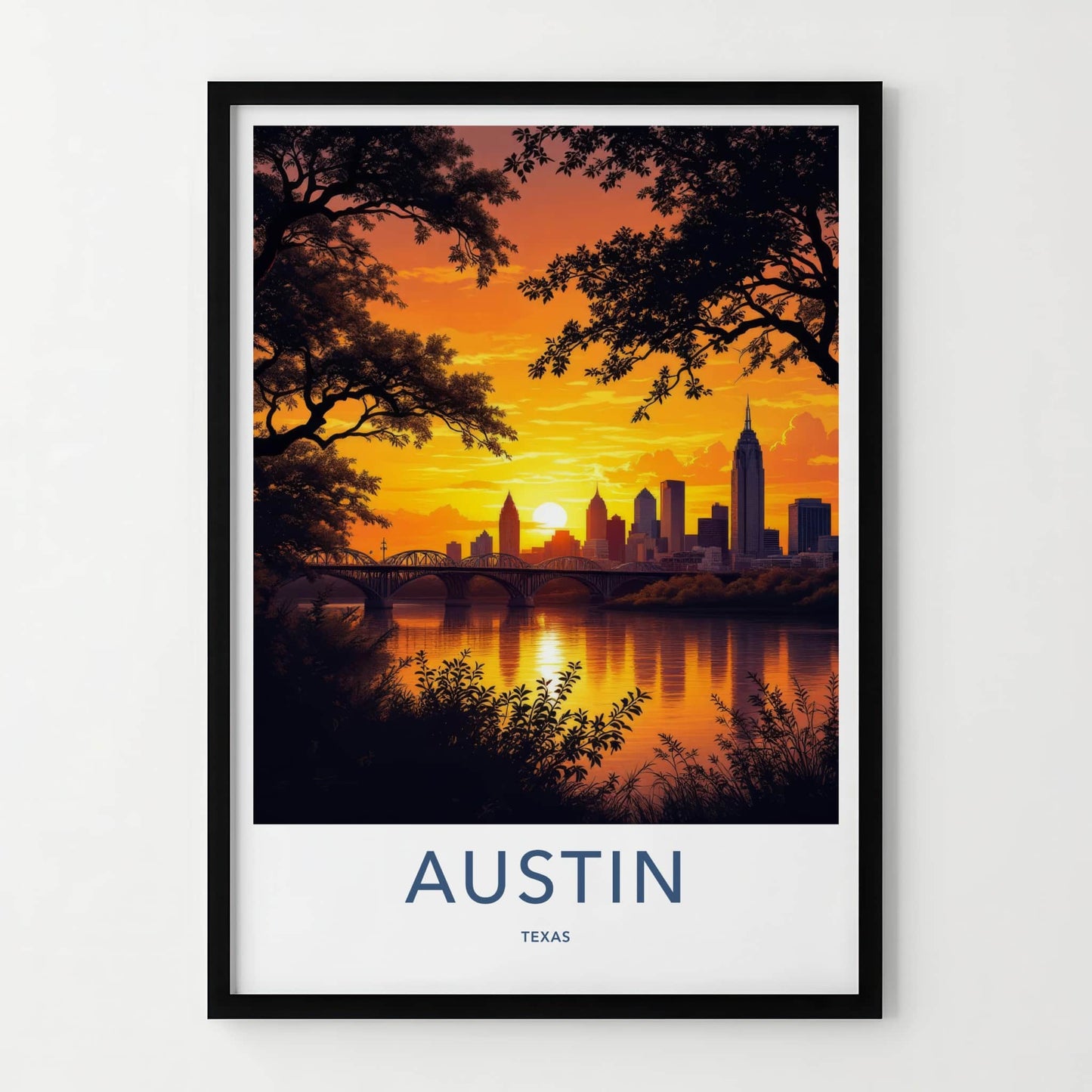 Austin Poster - Texas Wall Art - Reflecting Cityscape Vista Home Decor