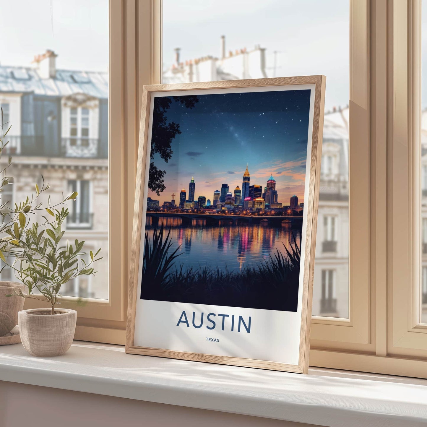 Austin Poster - Texas Wall Art - Starry City Reflections Home Decor