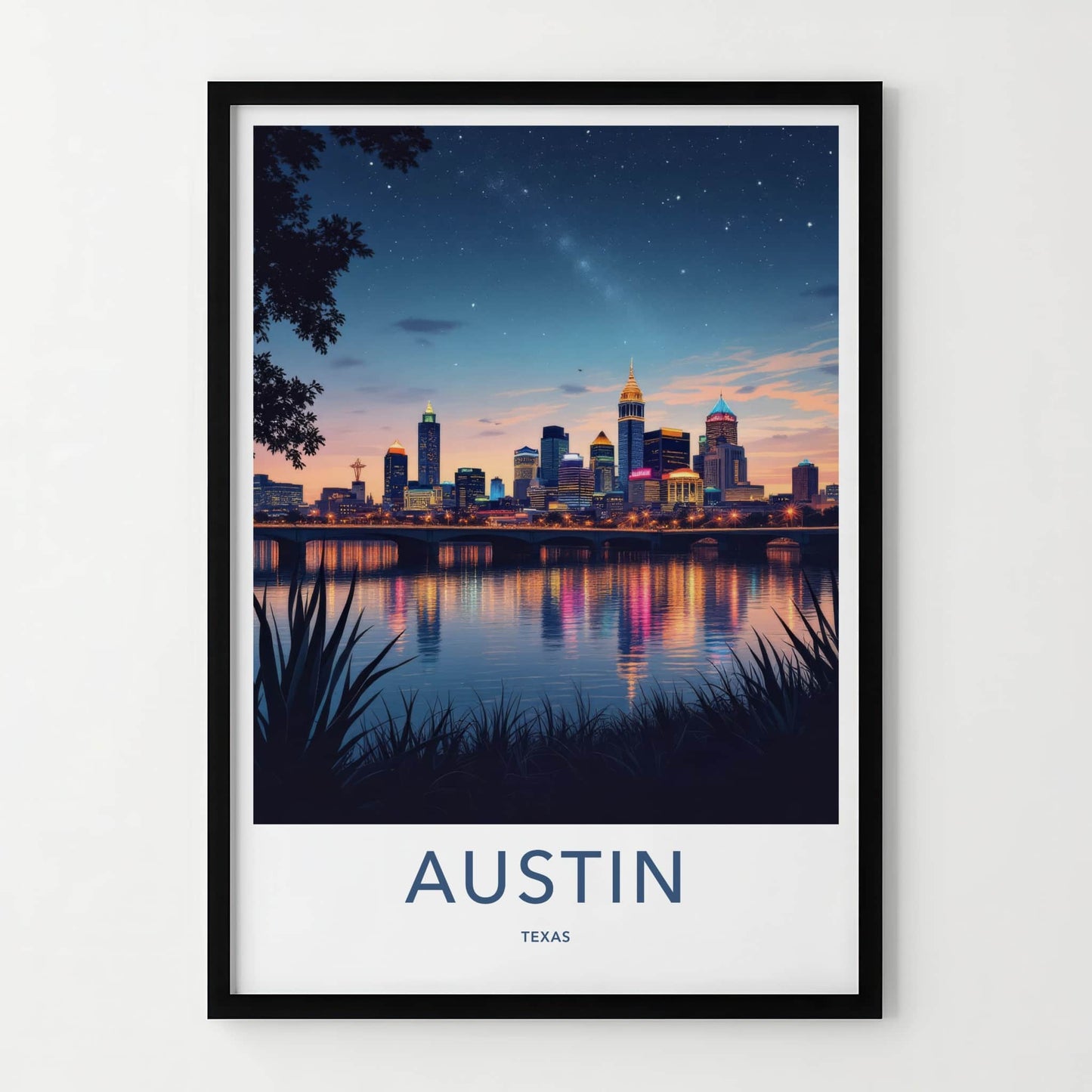 Austin Poster - Texas Wall Art - Starry City Reflections Home Decor