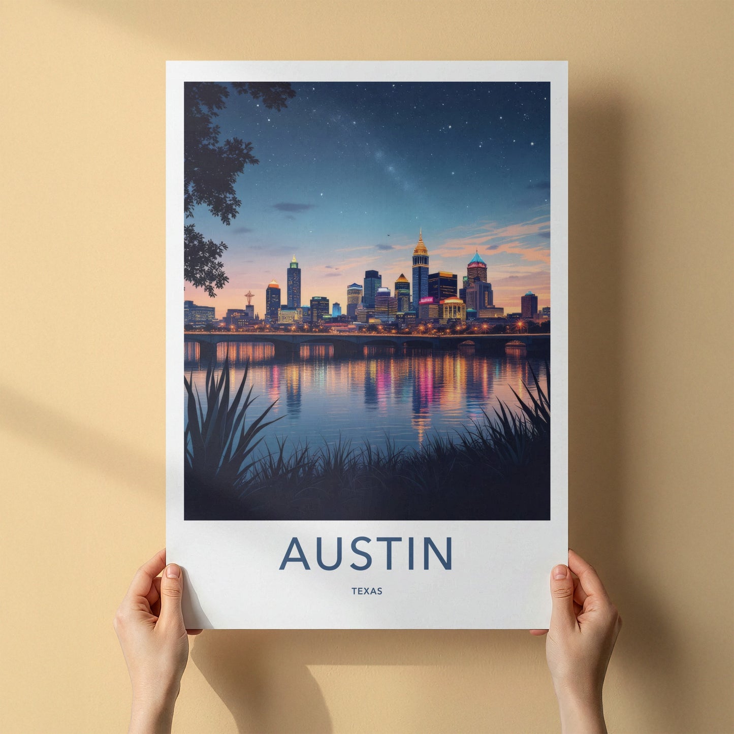 Austin Poster - Texas Wall Art - Starry City Reflections Home Decor