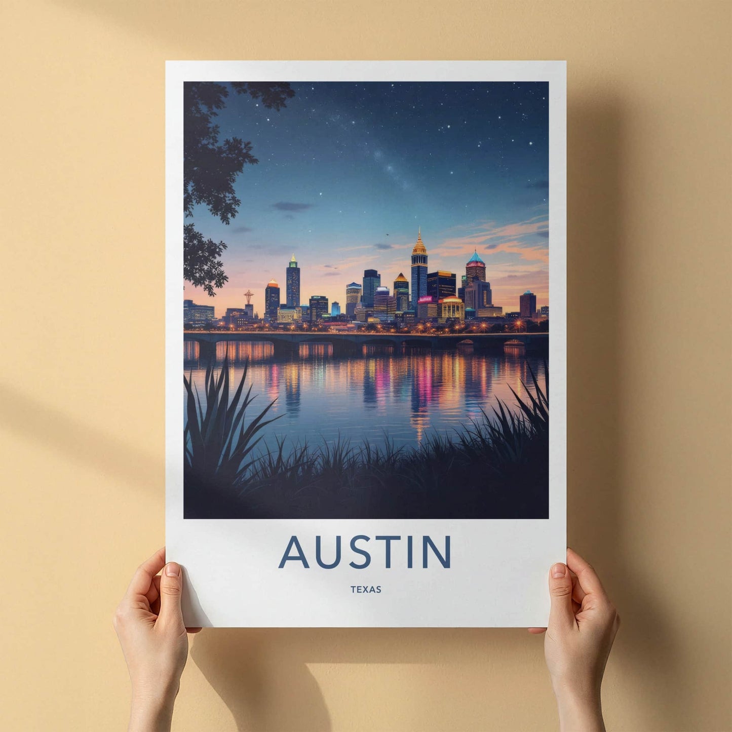 Austin Poster - Texas Wall Art - Starry City Reflections Home Decor