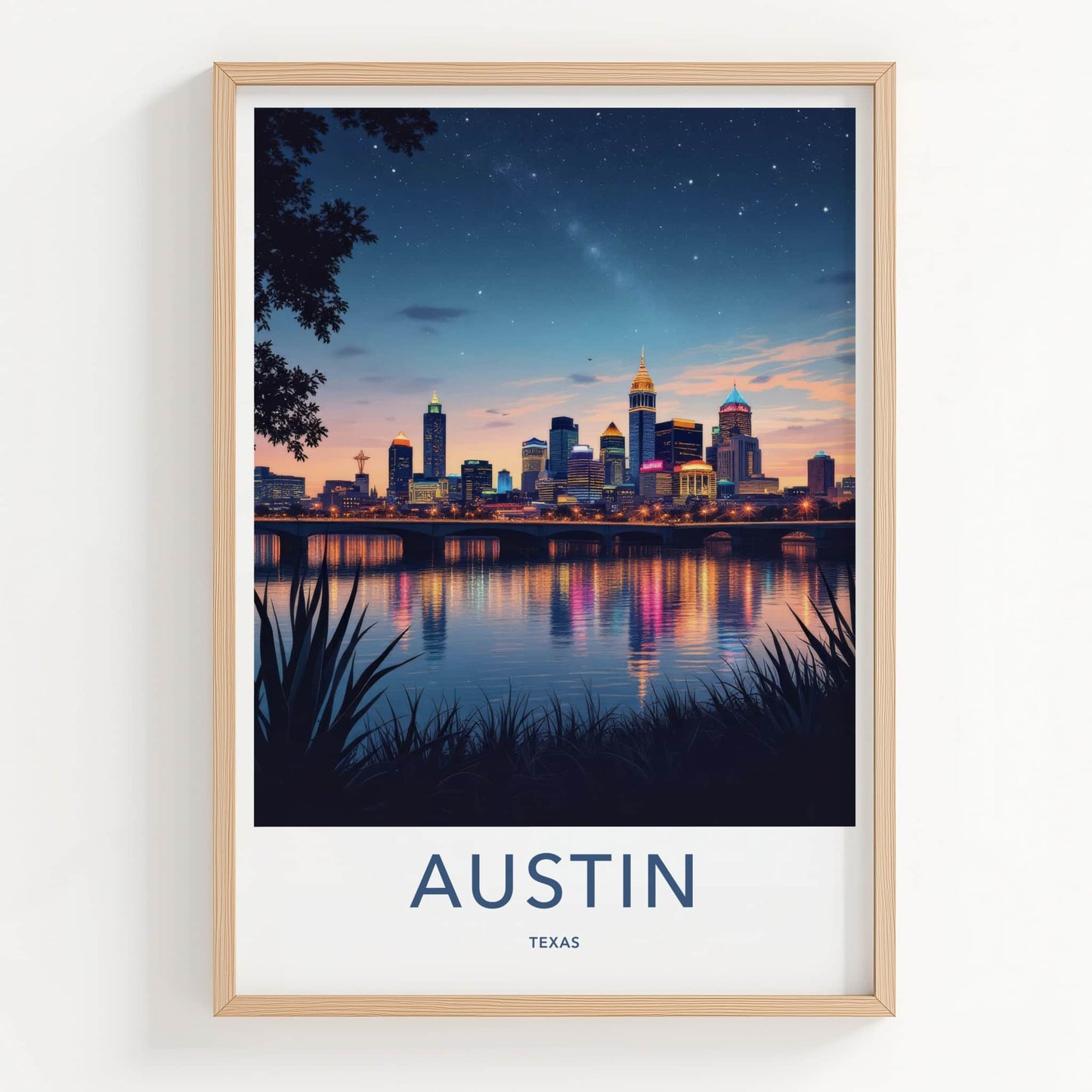 Austin Poster - Texas Wall Art - Starry City Reflections Home Decor