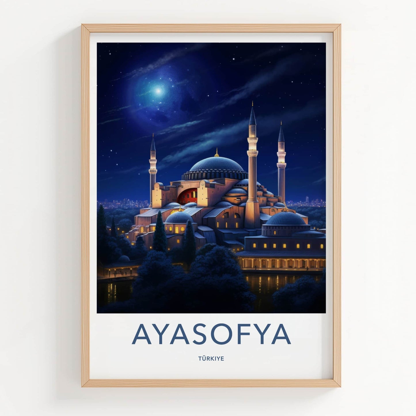 Ayasofya Poster - Turkey Travel Art - Starry Night Mosque Wall Decor
