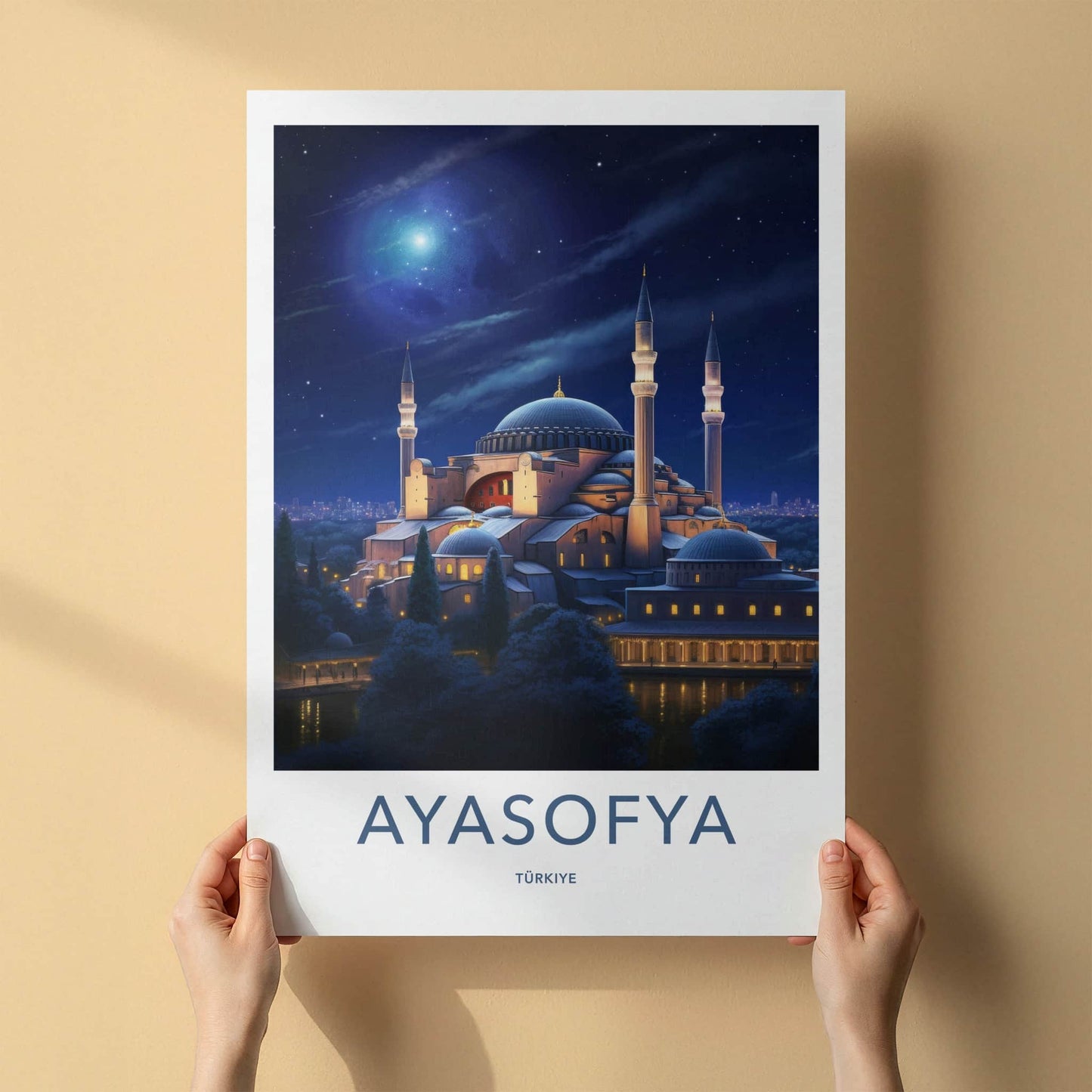Ayasofya Poster - Turkey Travel Art - Starry Night Mosque Wall Decor