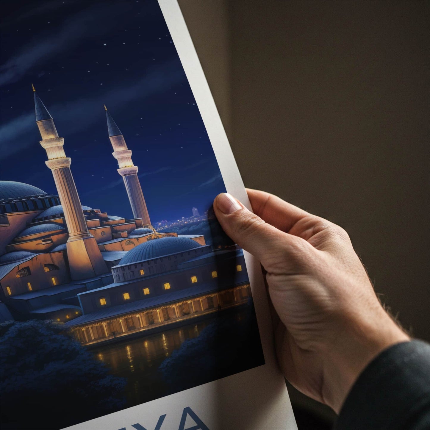 Ayasofya Poster - Turkey Travel Art - Starry Night Mosque Wall Decor
