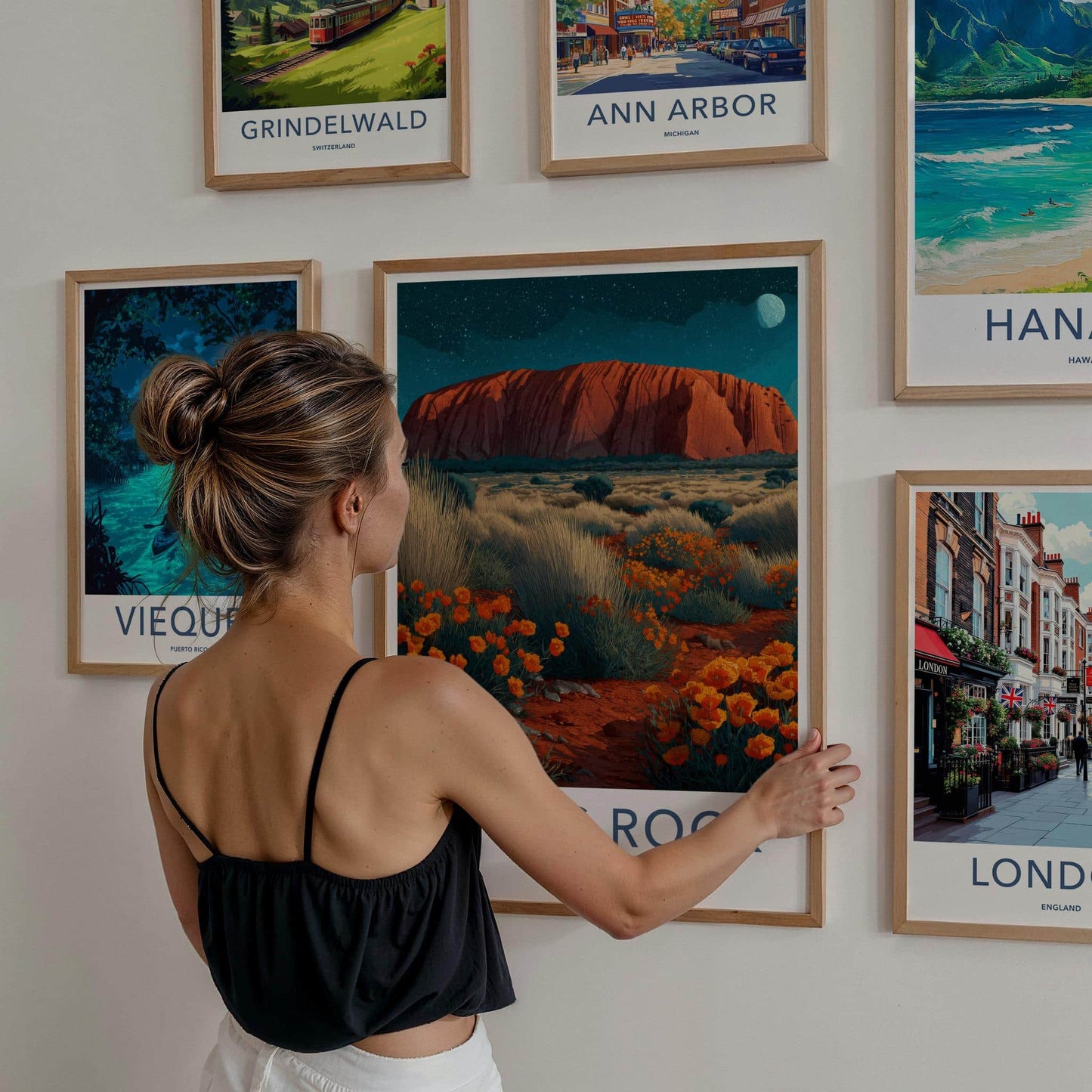 Ayers Rock Poster - Australia Travel Art - starry desert bloom Wall Decor