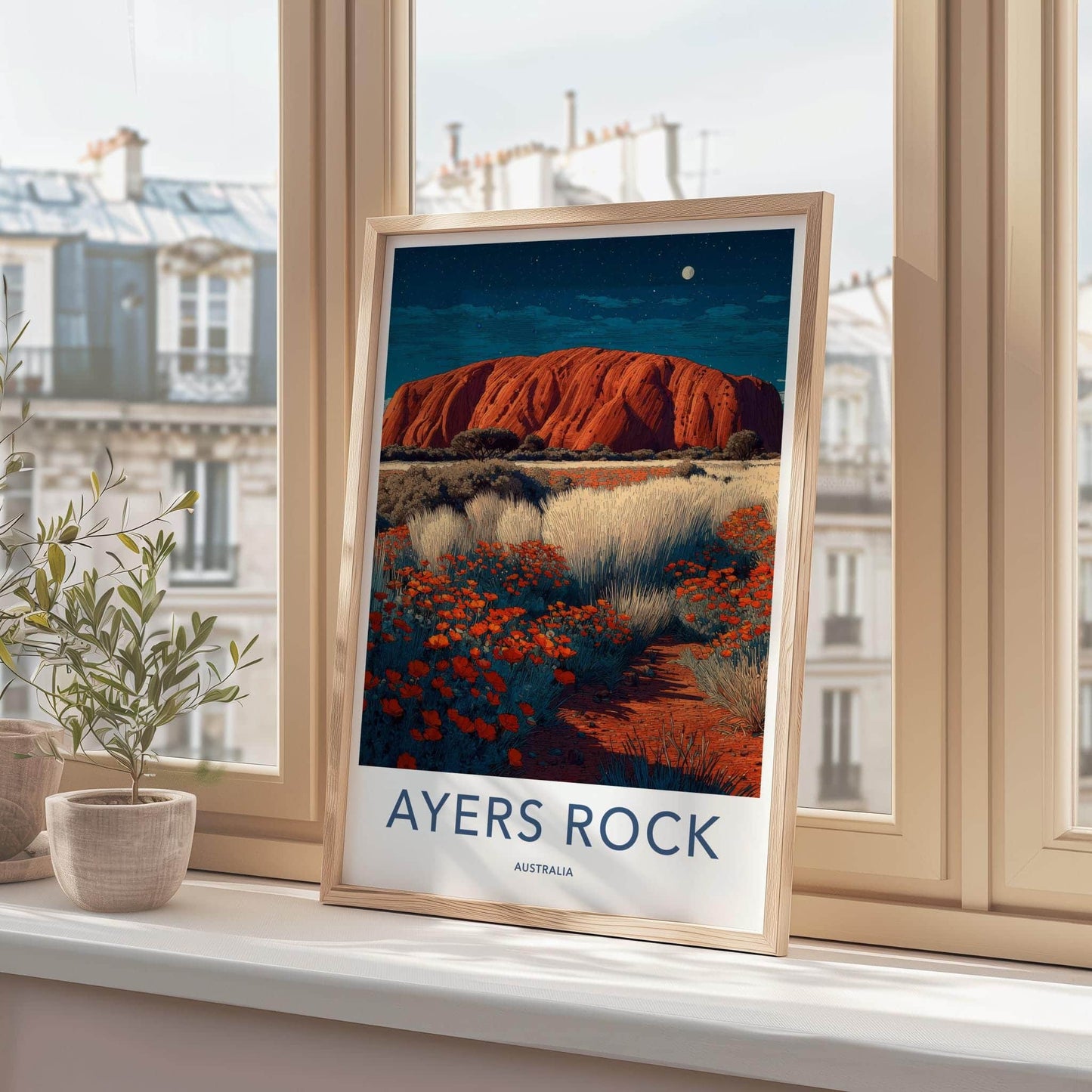 Ayers Rock Poster - Australia Travel Art - Starry Red Rock Home Decor