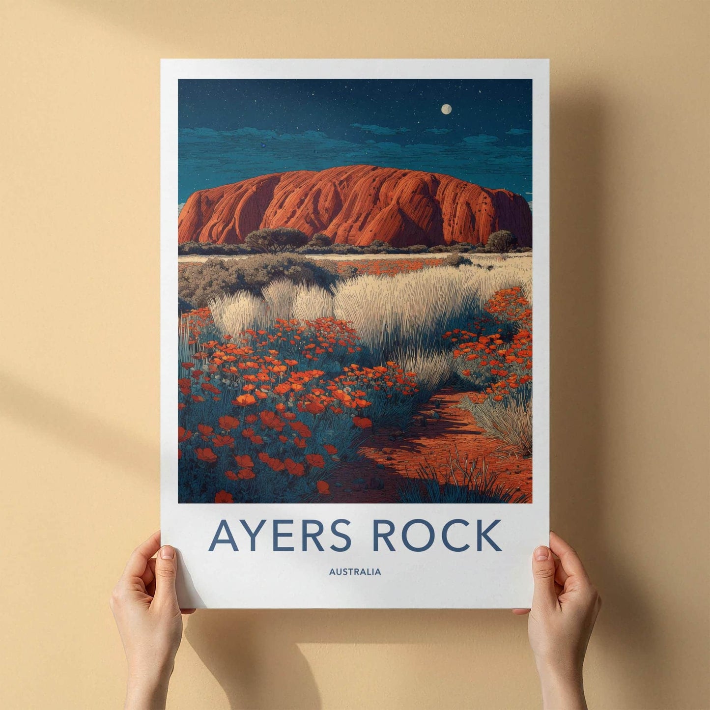 Ayers Rock Poster - Australia Travel Art - Starry Red Rock Home Decor