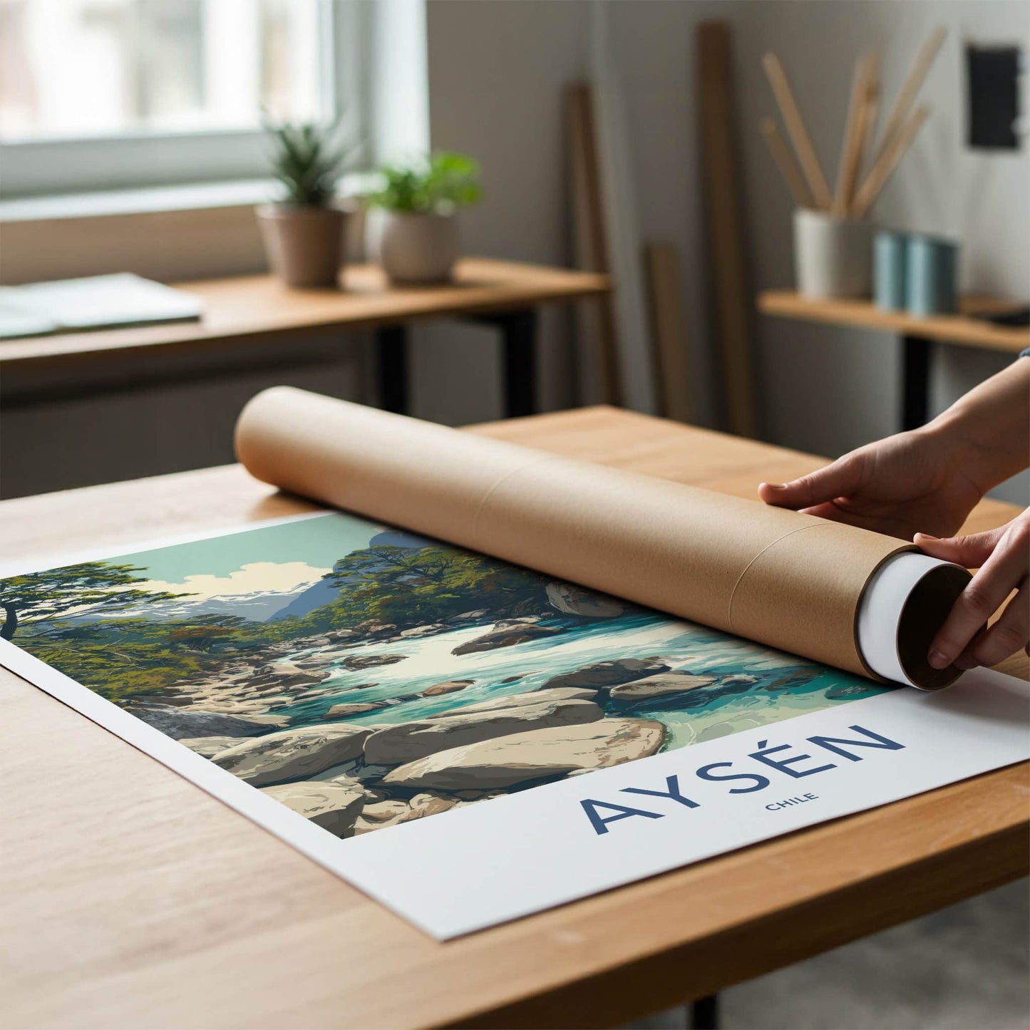 Aysen Poster - Chile Travel Print - Mountain River Flow Home Art