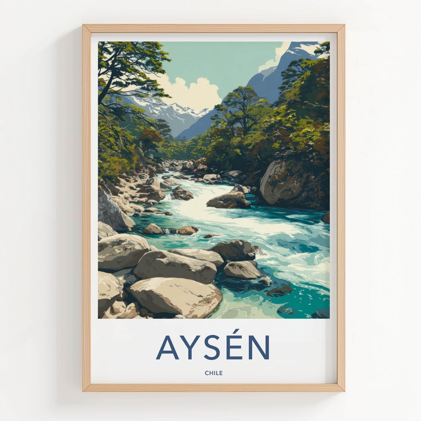Aysen Poster - Chile Travel Print - Mountain River Flow Home Art