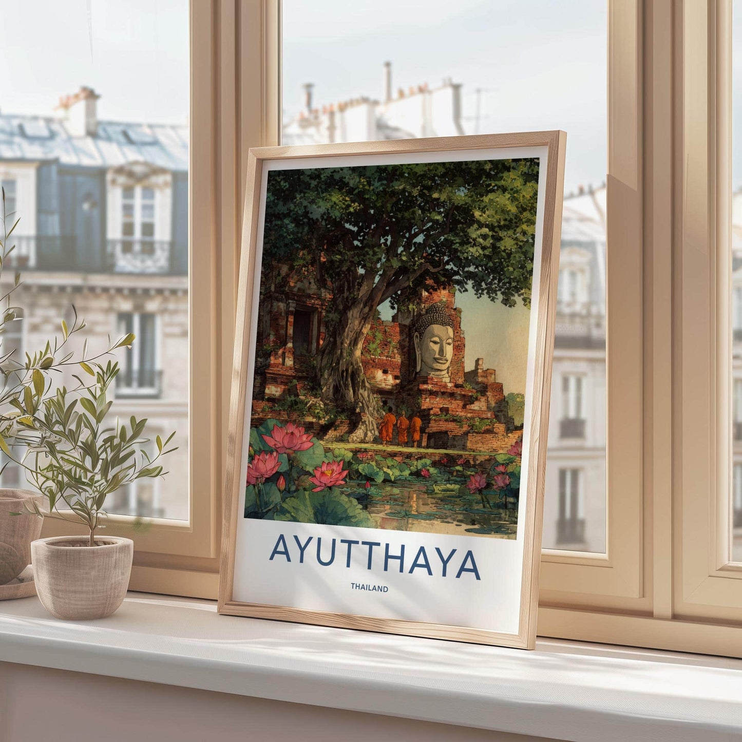 Ayutthaya Poster - Thailand Travel Art - Ancient Temple Ruins Travel Decor