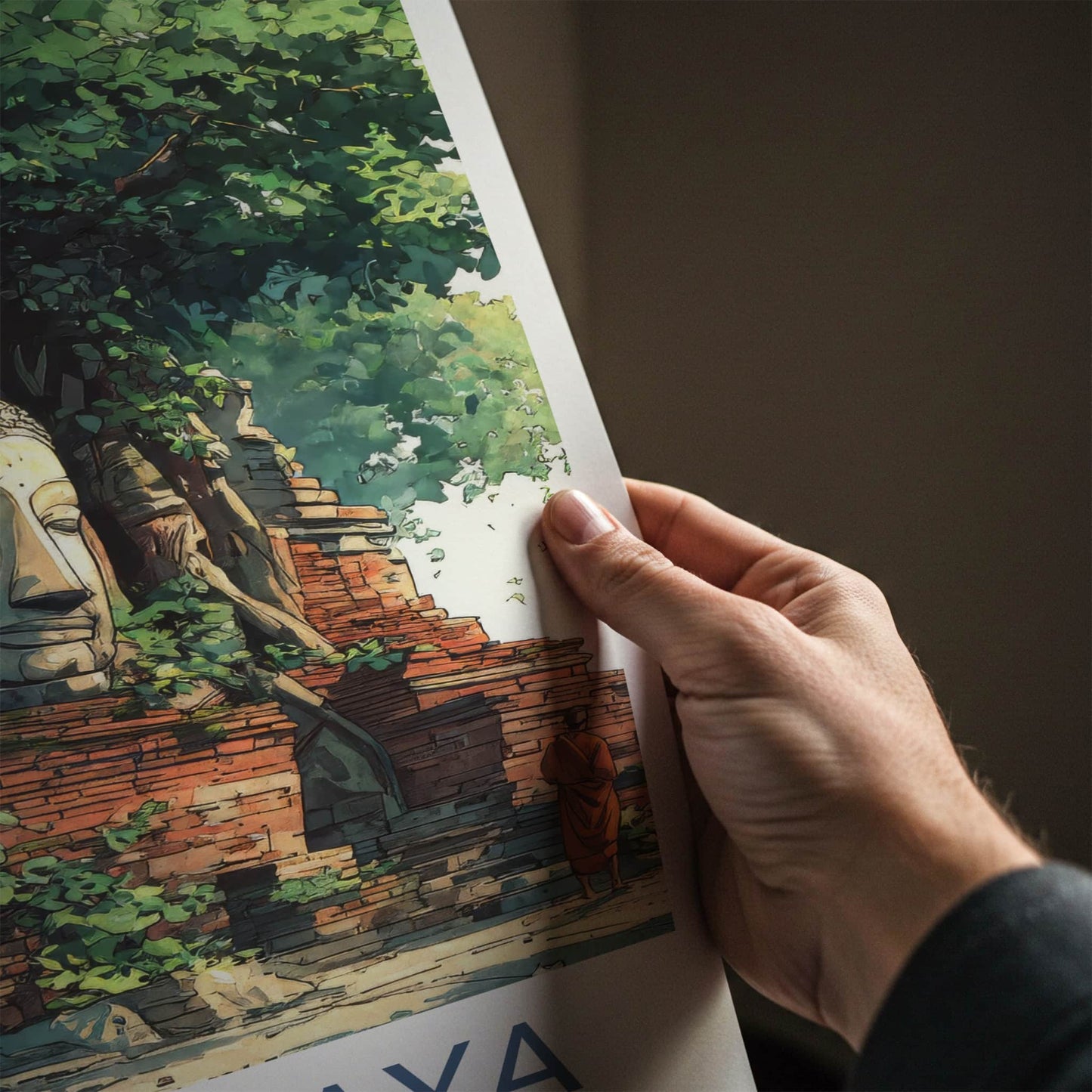 Ayutthaya Poster - Thailand Travel Art - Tree Buddha Head Wall Decor