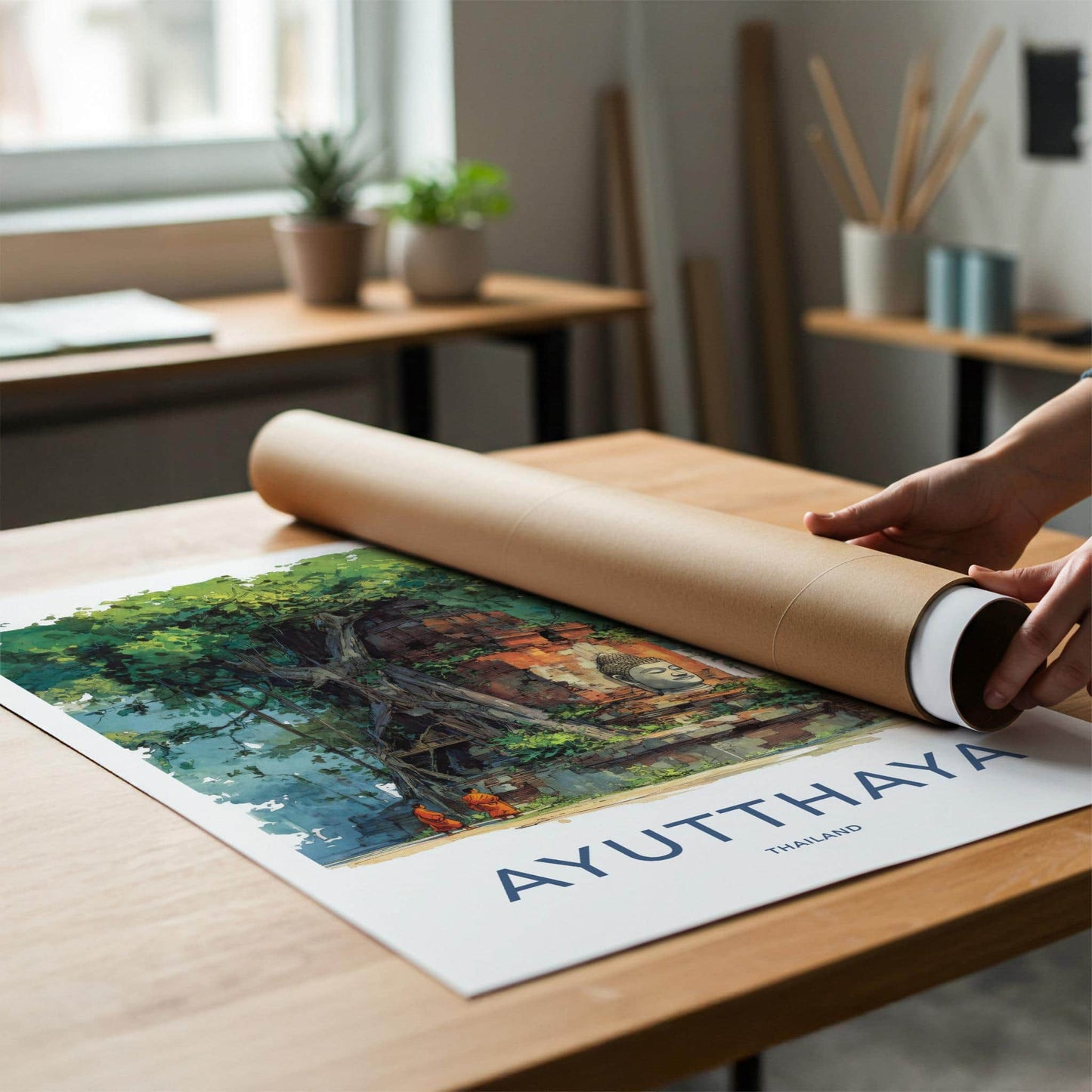 Ayutthaya Poster - Thailand Travel Print - Buddha Tree Roots Home Decor