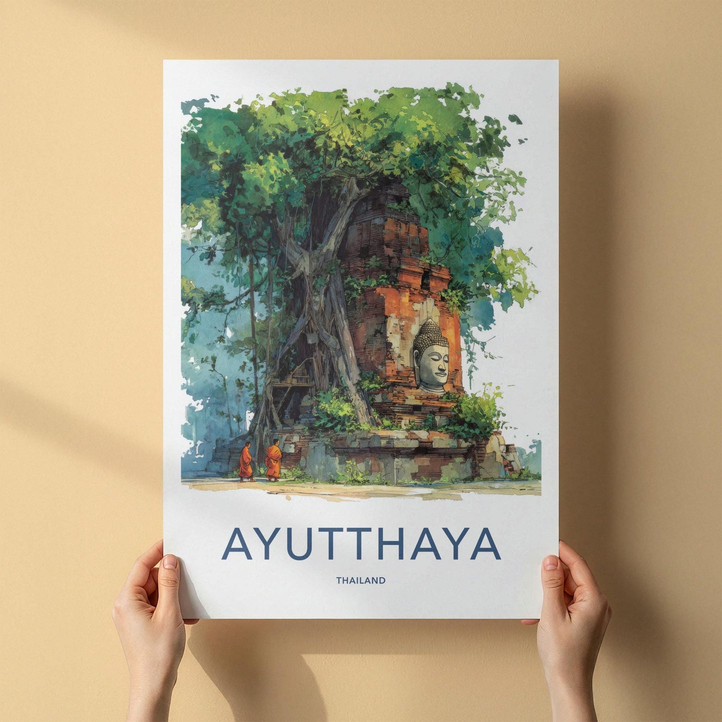 Ayutthaya Poster - Thailand Travel Print - Buddha Tree Roots Home Decor