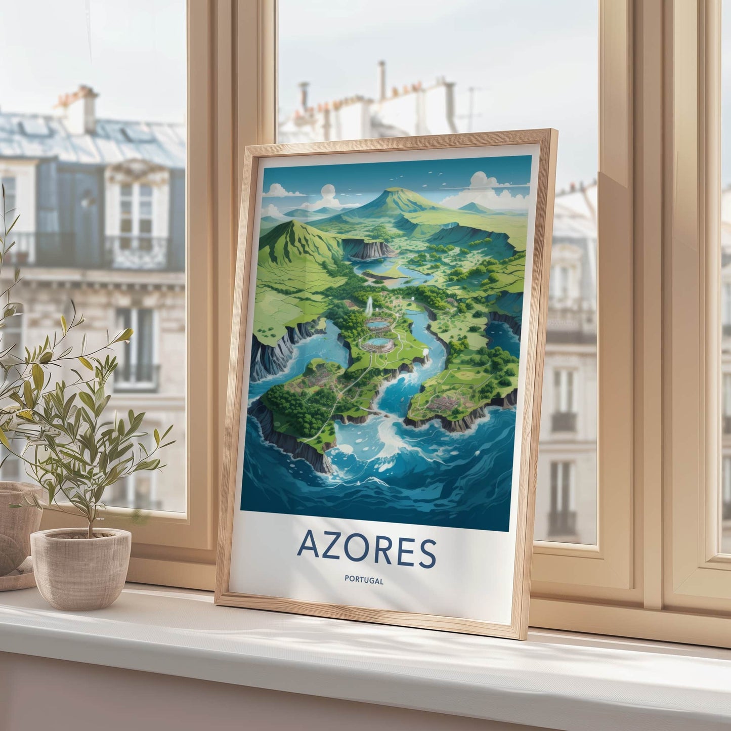 Azores Poster - Portugal Travel Art - Green Island Water Wall Decor