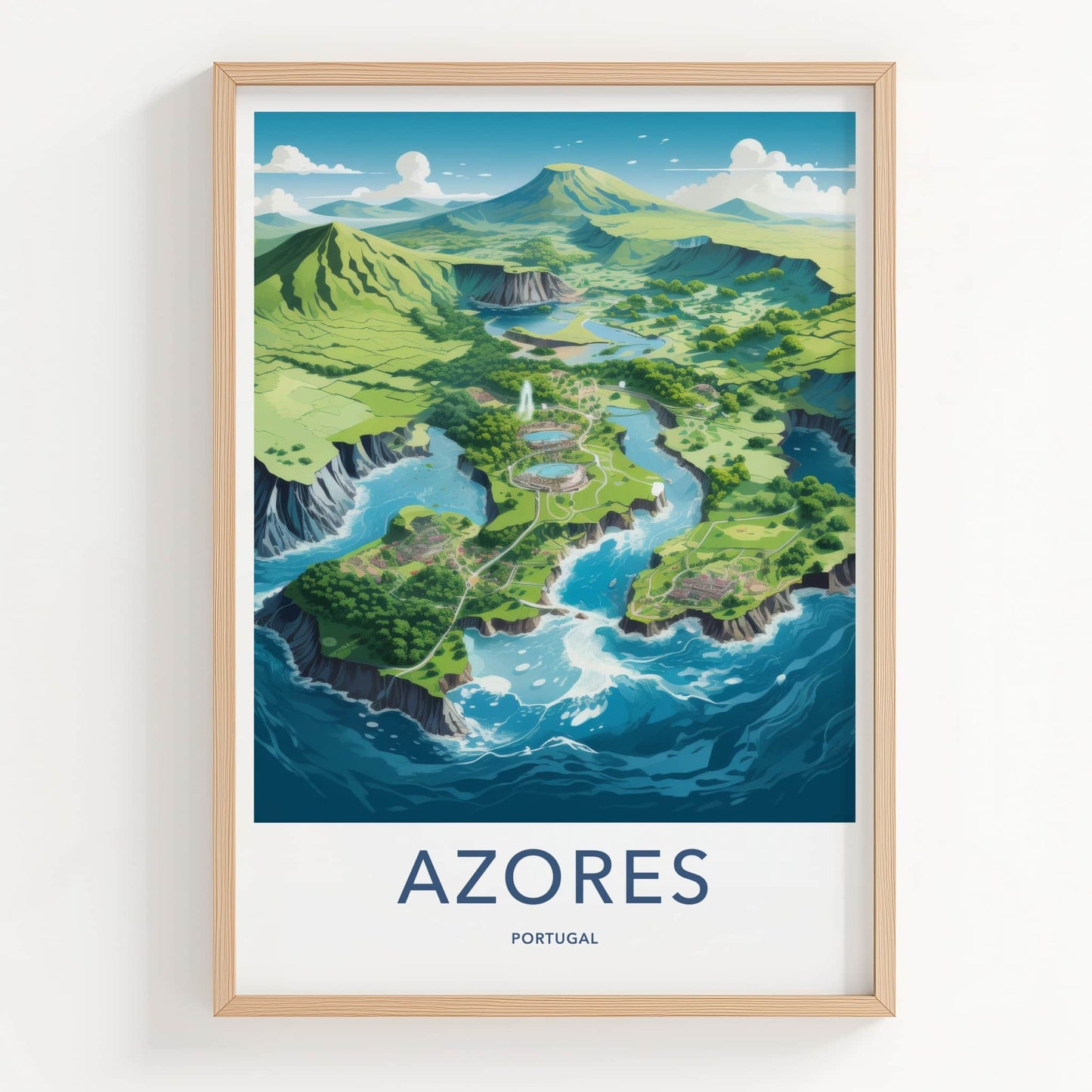 Azores Poster - Portugal Travel Art - Green Island Water Wall Decor