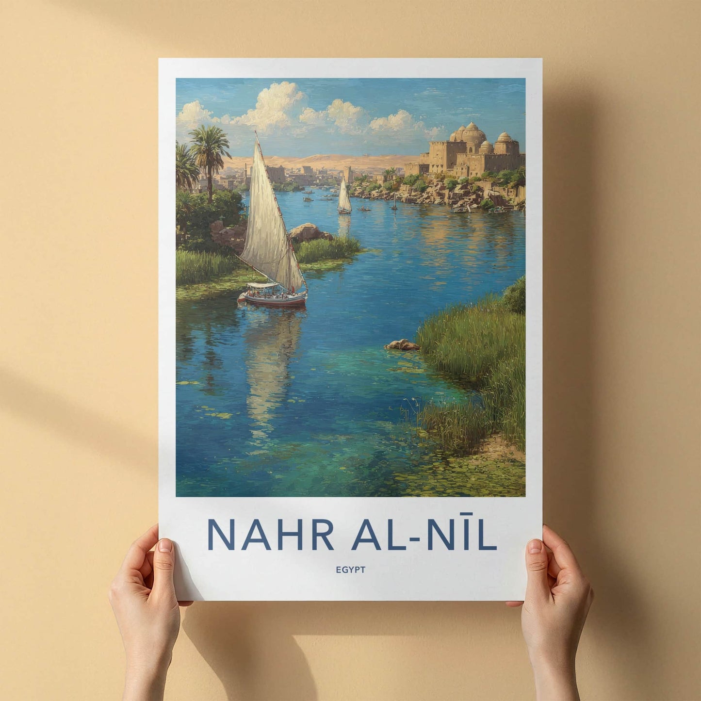 Nile River Poster Egypt Sailboat Riverbank Fort