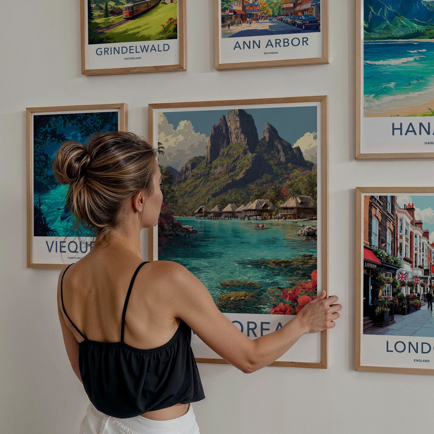 Mo'orea Poster French Polynesia Overwater Bungalows Travel Art