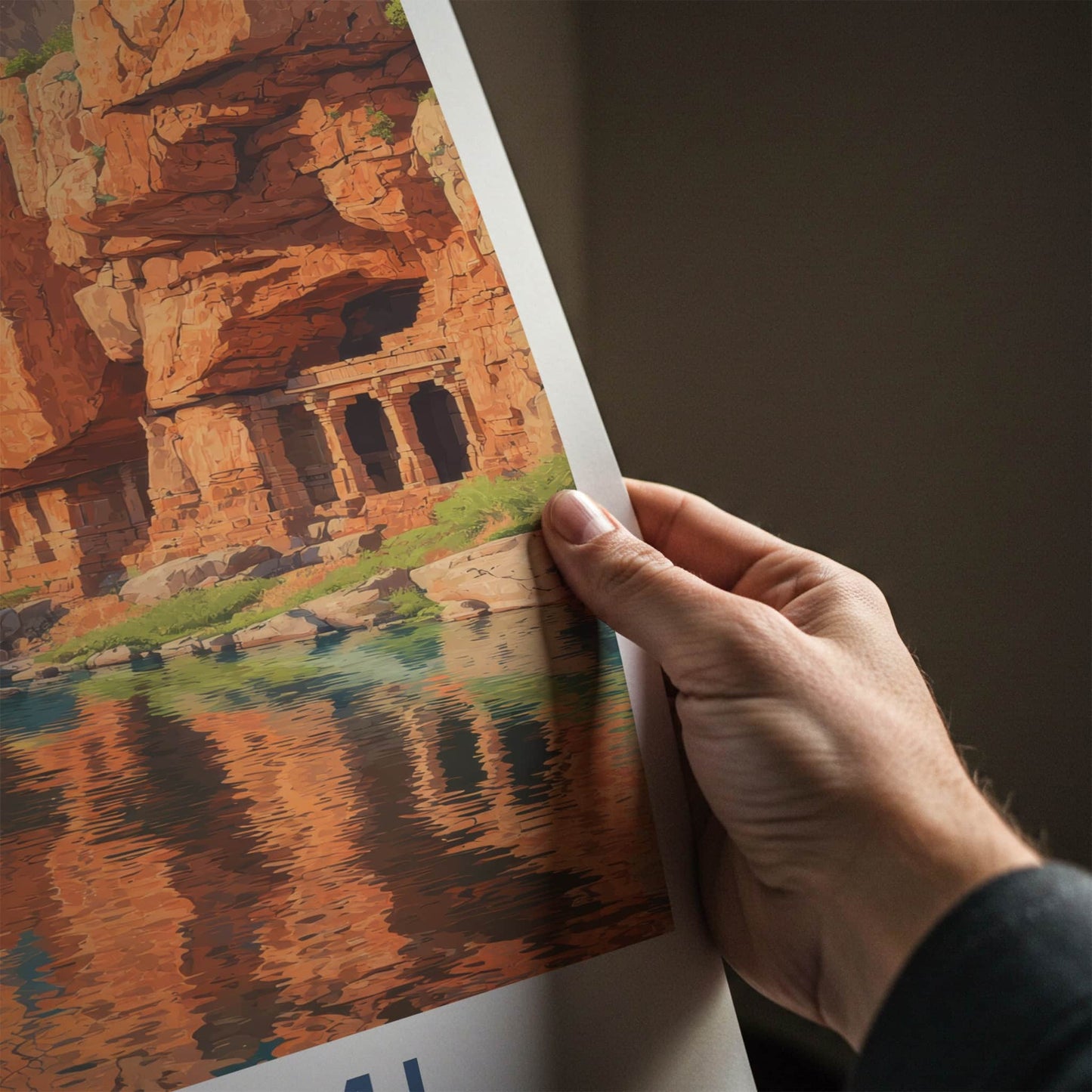 Badami Poster - India Wall Art - Karnataka River Caves Home Decor
