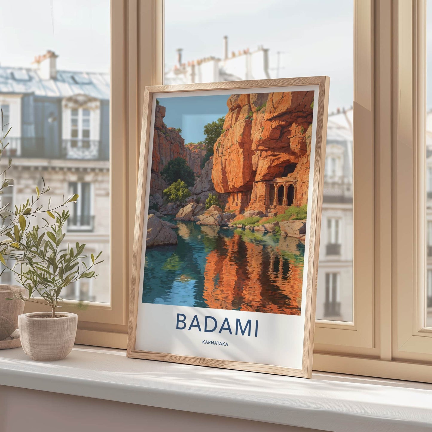 Badami Poster - India Wall Art - Karnataka River Caves Home Decor