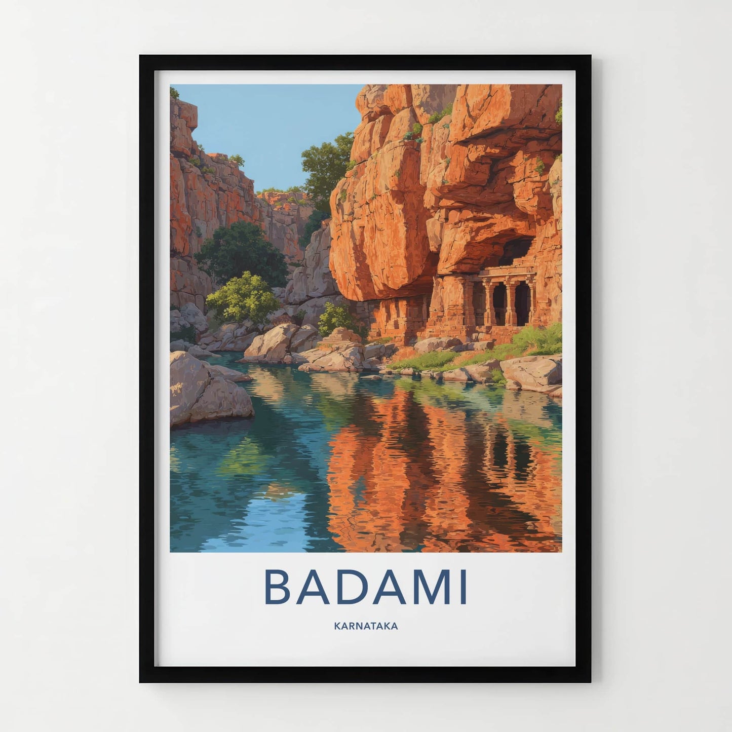 Badami Poster - India Wall Art - Karnataka River Caves Home Decor