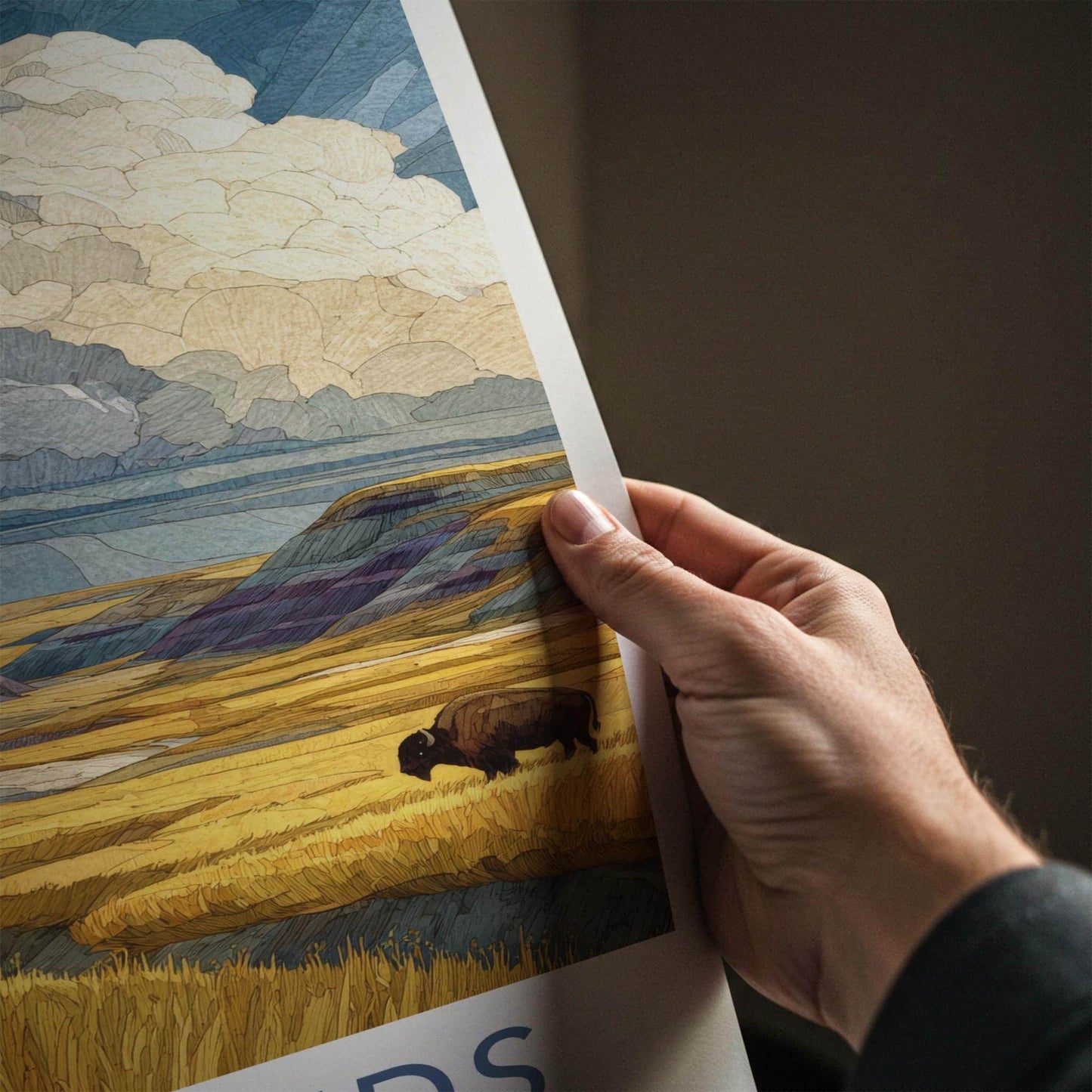 Badlands National Park Poster - South Dakota Art Print - Bison Hills Wall Decor