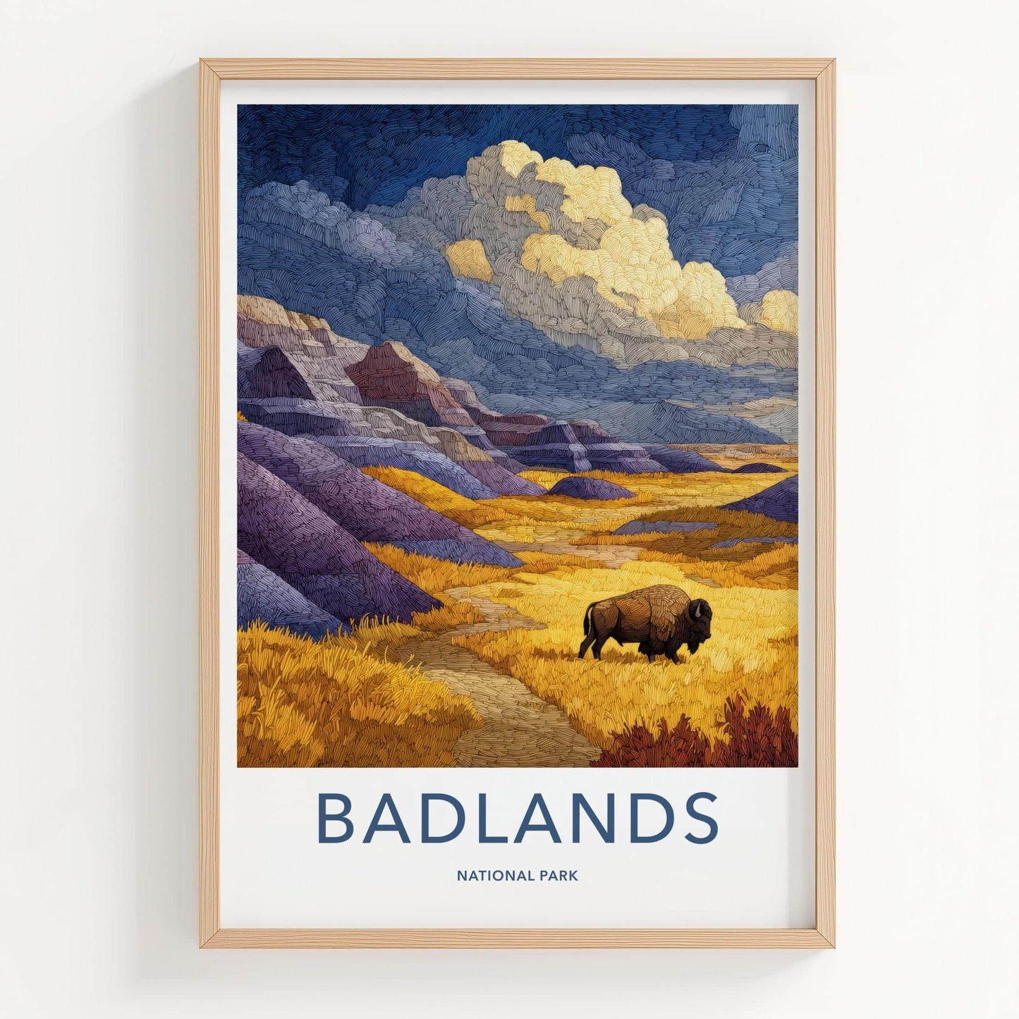 Badlands Poster - South Dakota Scenic Art - Bison Golden Plains Home Decor