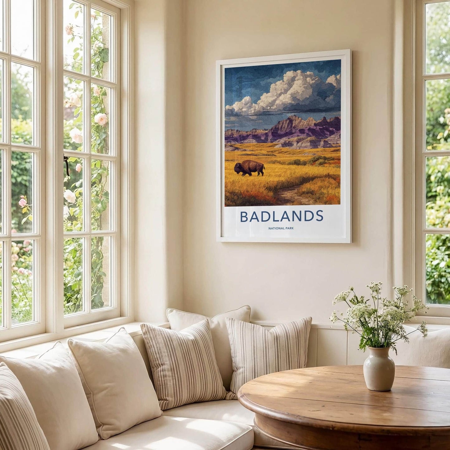 Badlands Poster - South Dakota Scenic Art - Bison Golden Plains Wall Decor
