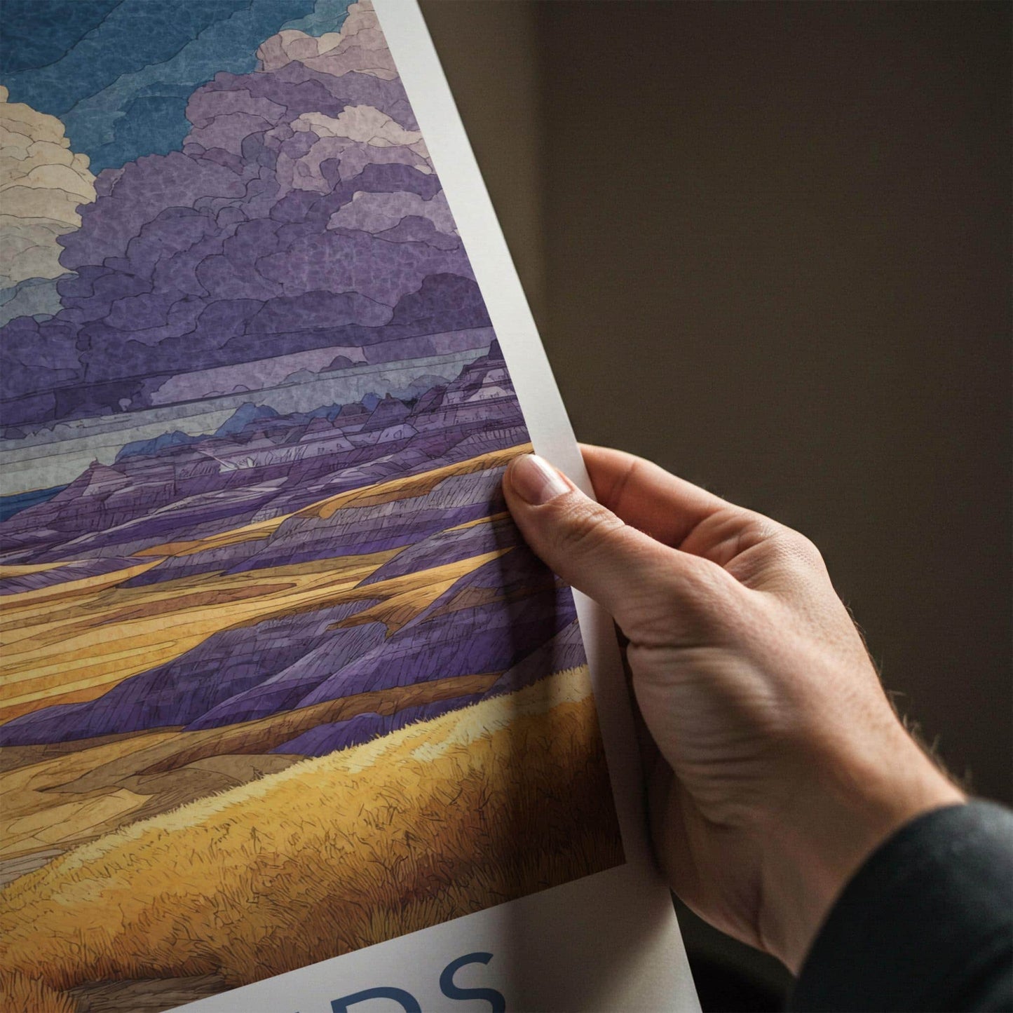 Badlands Poster - South Dakota Travel Art - Bison Layered Hills Travel Decor