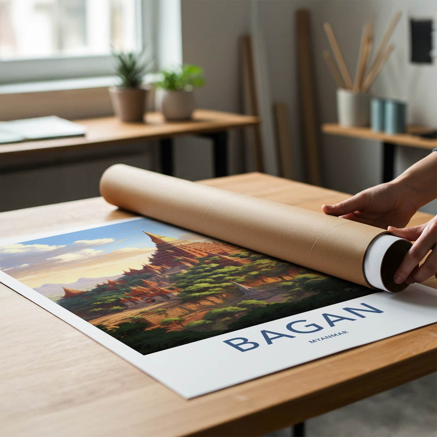 Bagan Poster - Myanmar Travel Art - Ancient Temple Landscape Home Decor
