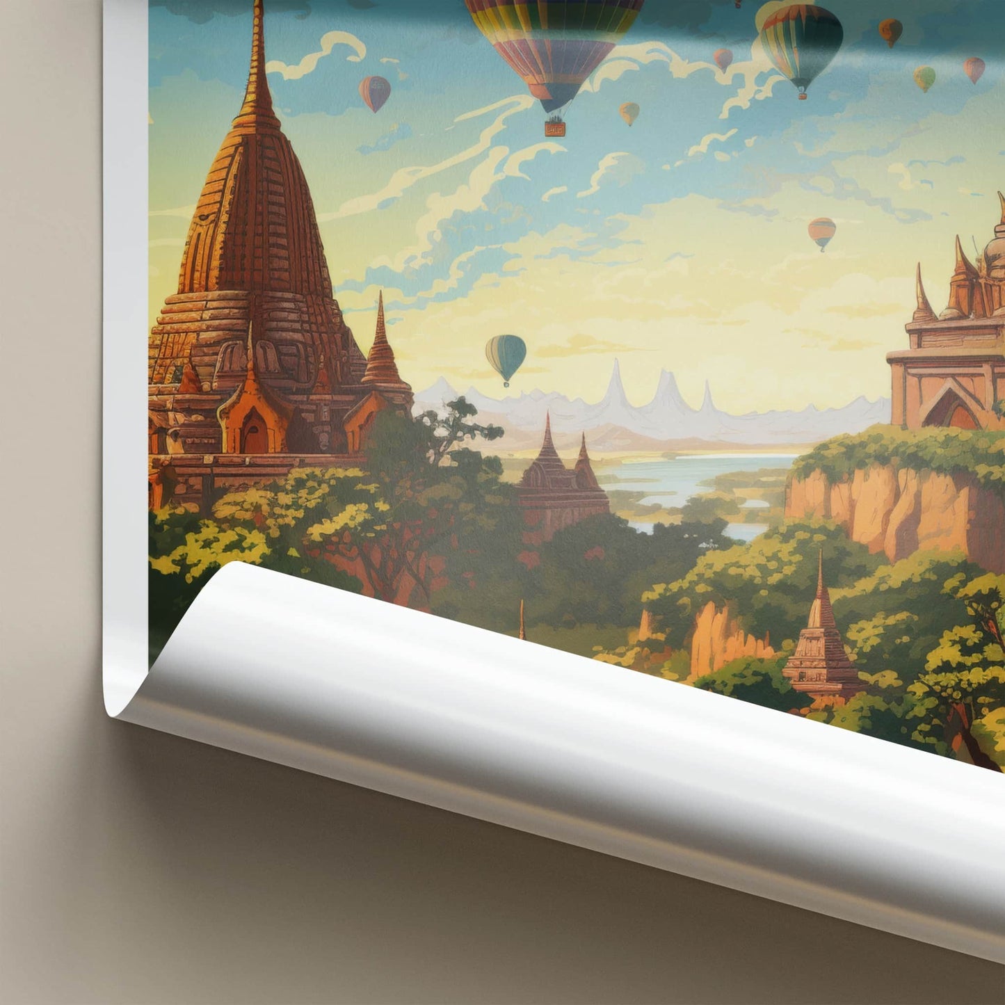 Bagan Poster - Myanmar Travel Art - Colorful Balloons Pagodas Wall Decor