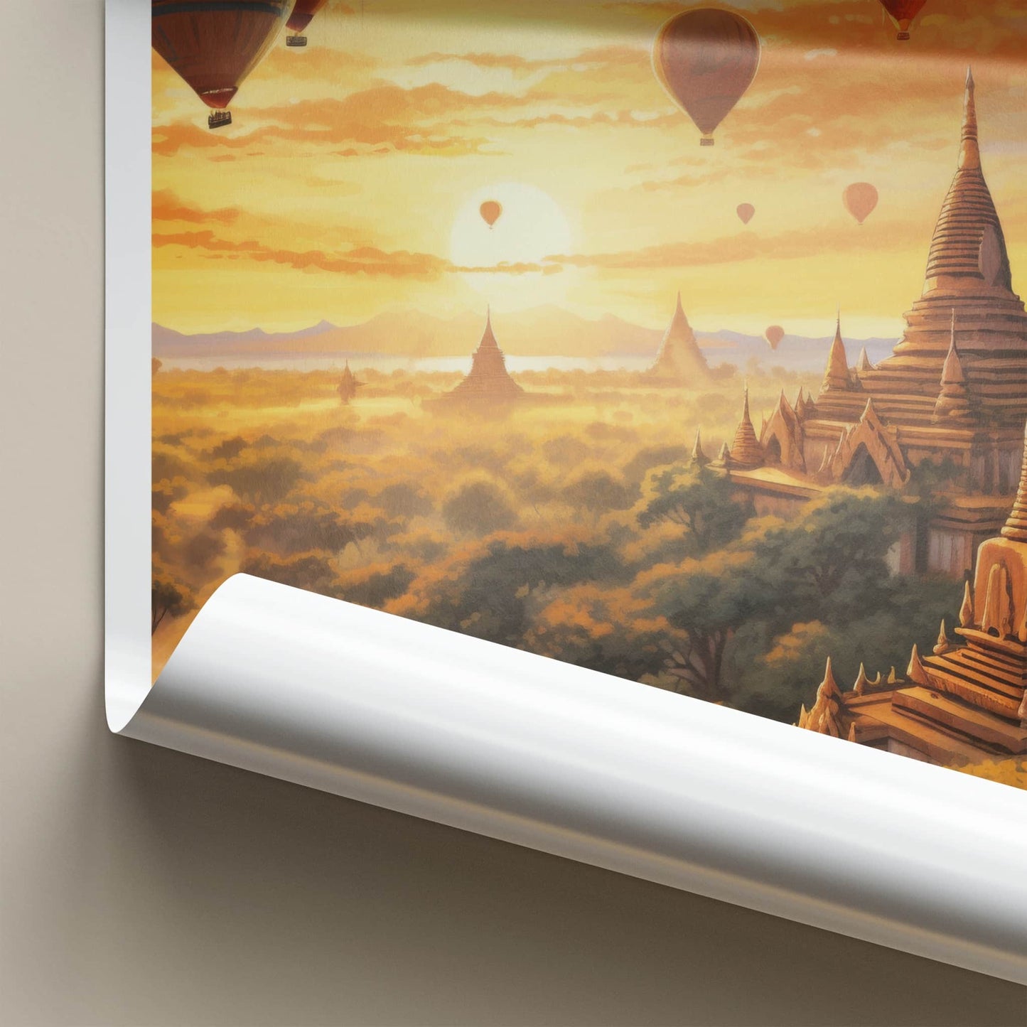 Bagan Poster - Myanmar Travel Art - Golden Temple Sunset Wall Decor