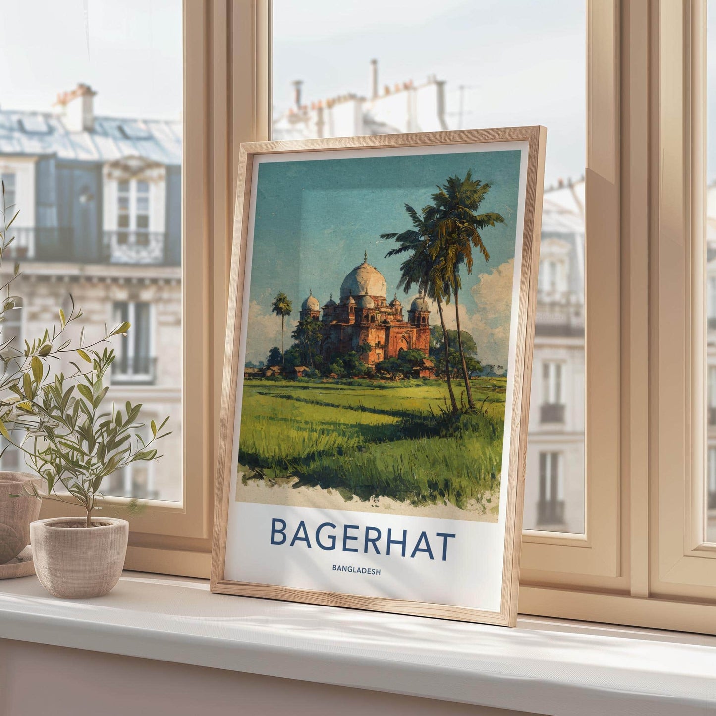 Bagerhat Poster - Bangladesh Travel Art - Ancient Mosque Palms Wall Decor