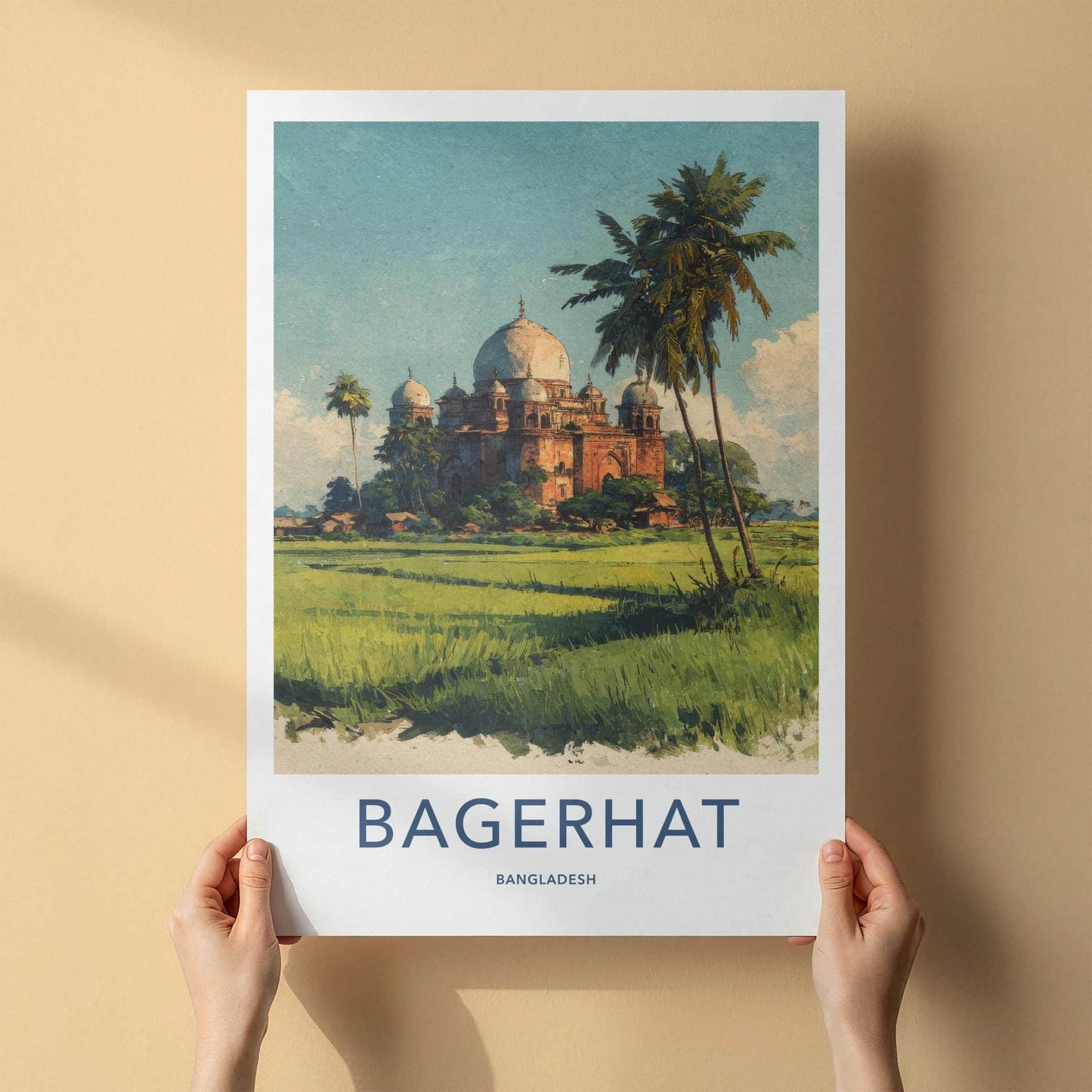 Bagerhat Poster - Bangladesh Travel Art - Ancient Mosque Palms Wall Decor