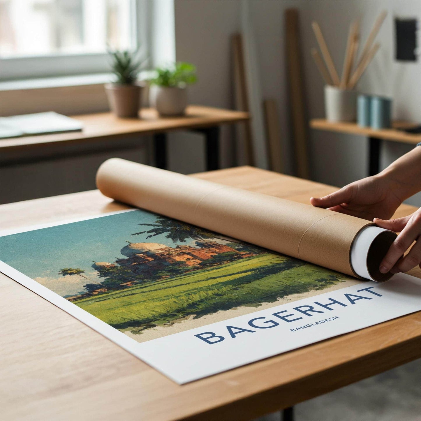 Bagerhat Poster - Bangladesh Travel Art - Ancient Mosque Palms Wall Decor