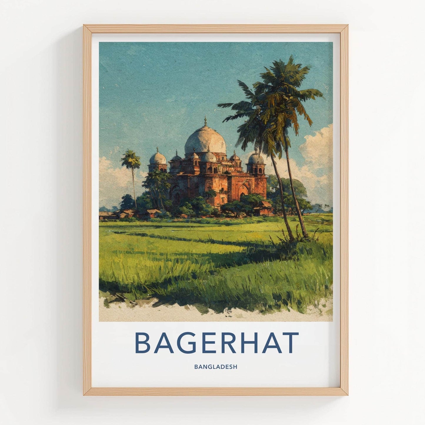Bagerhat Poster - Bangladesh Travel Art - Ancient Mosque Palms Wall Decor