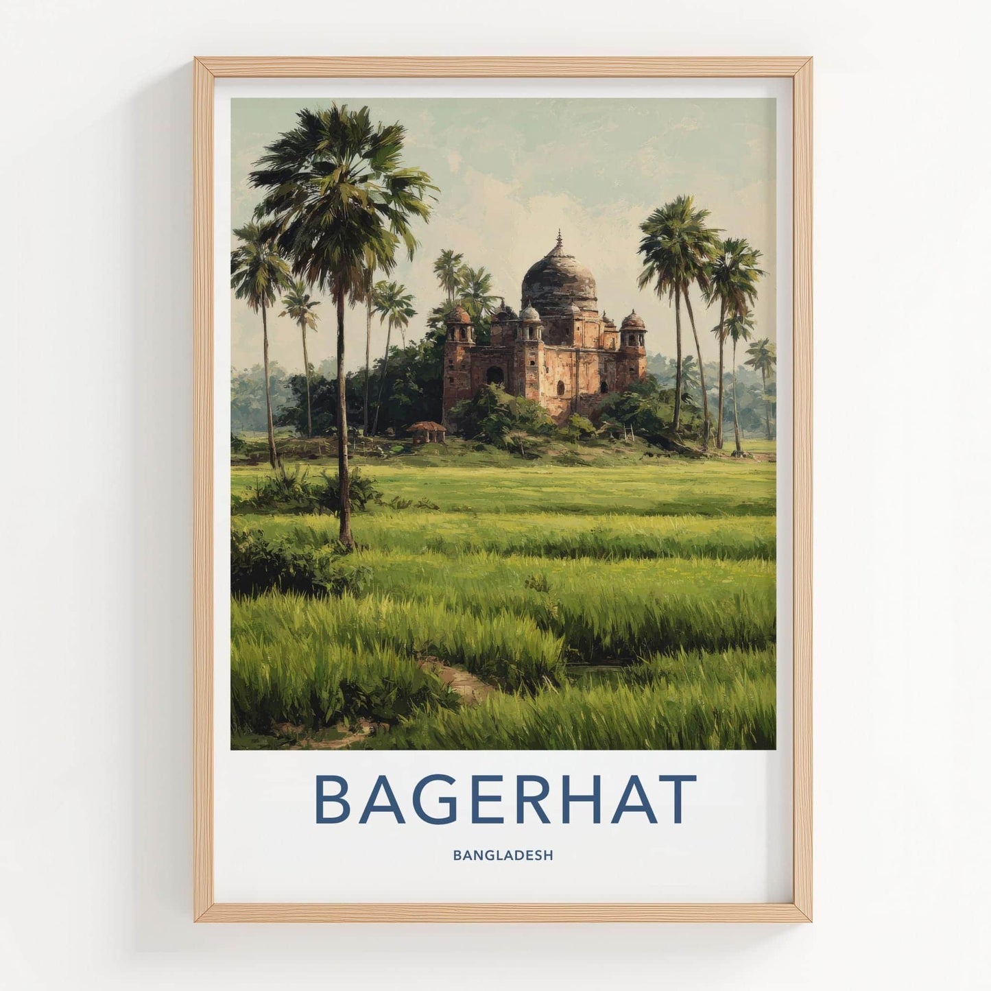Bagerhat Poster - Bangladesh Travel Art - domed temple setting Home Decor