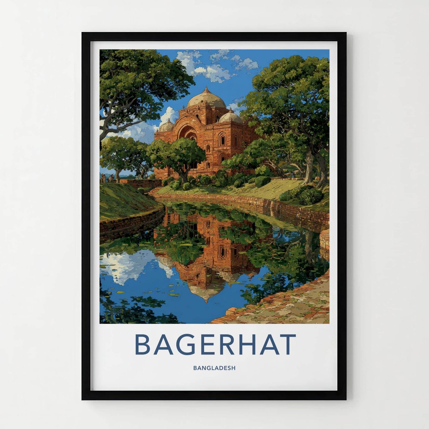 Bagerhat Poster - Bangladesh Travel Art - Historic dome reflection Room Decor