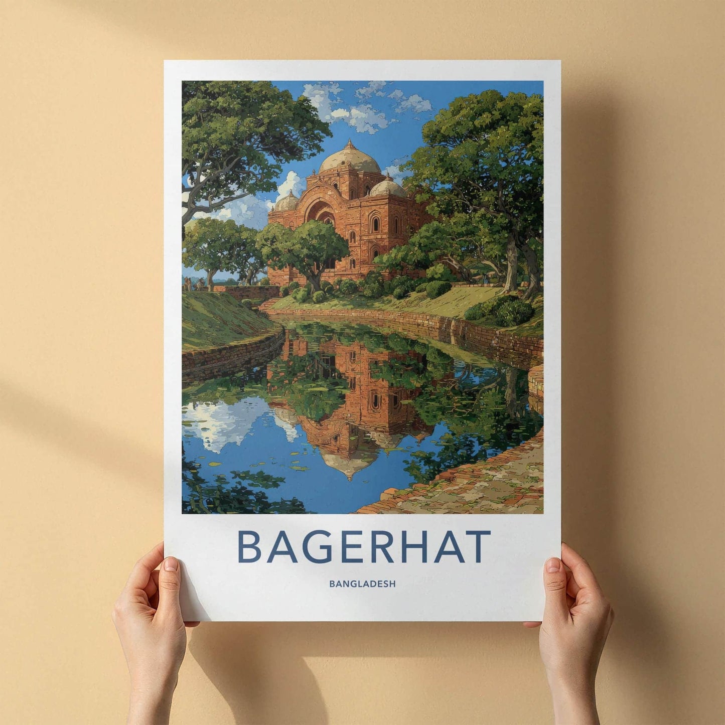 Bagerhat Poster - Bangladesh Travel Art - Historic dome reflection Room Decor