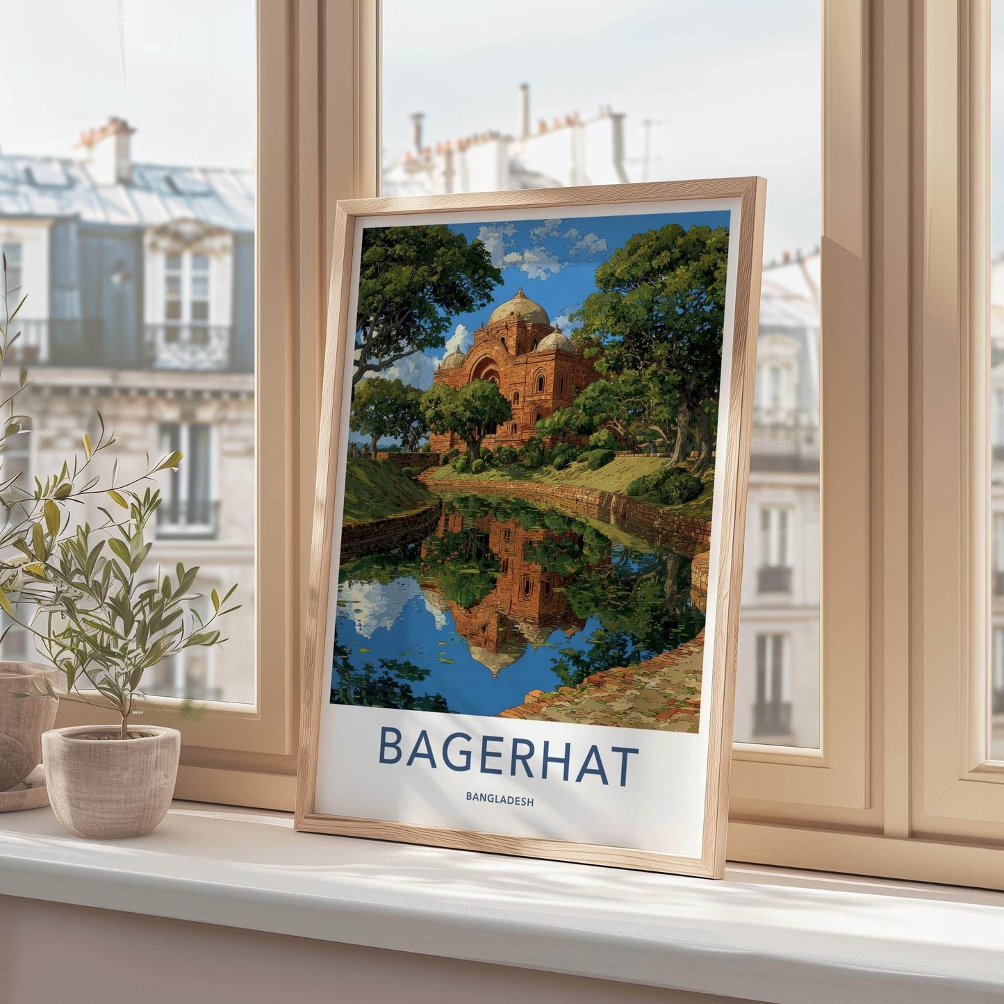 Bagerhat Poster - Bangladesh Travel Art - Historic dome reflection Room Decor