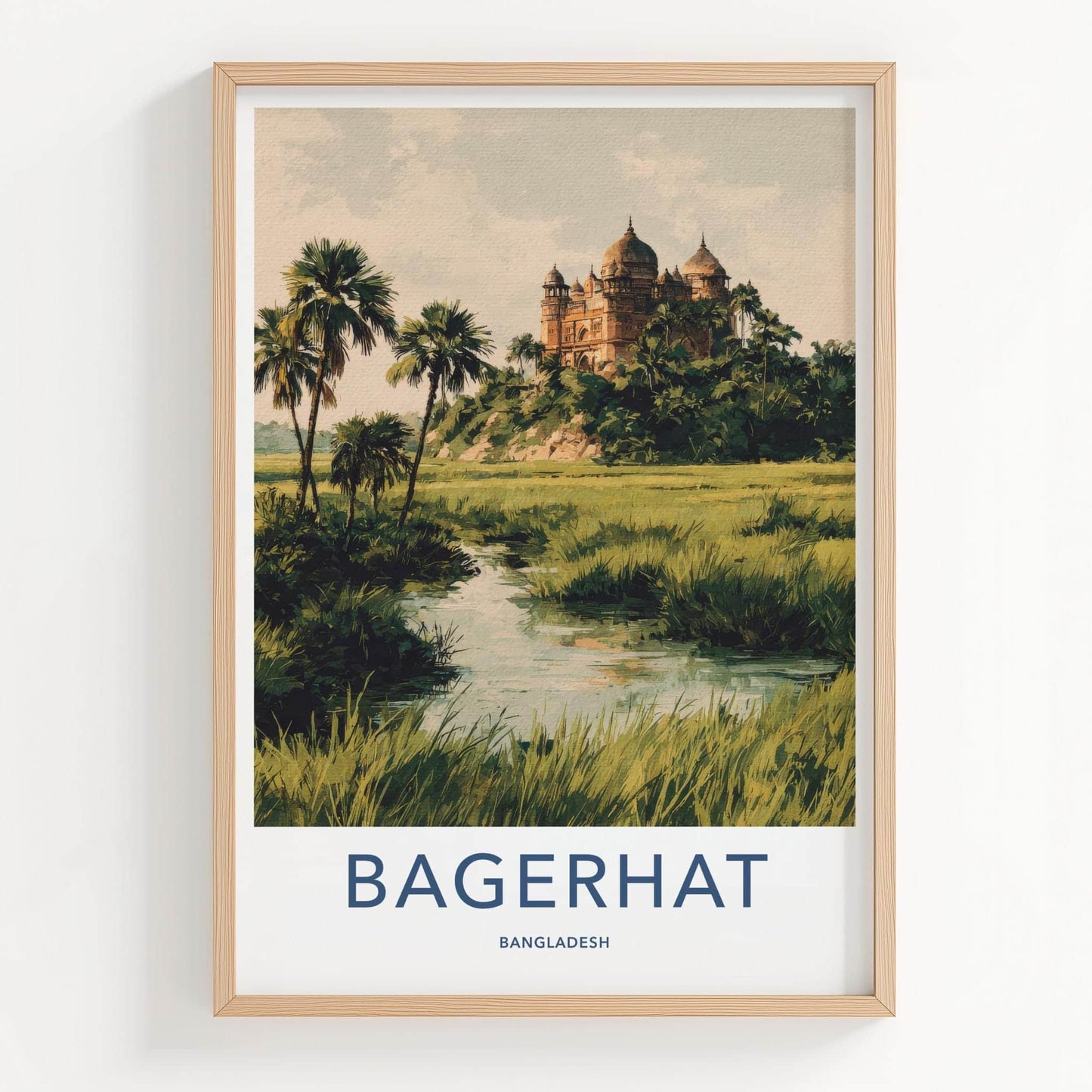 Bagerhat Poster - Bangladesh Travel Art - Historic Domes Riverside Home Decor