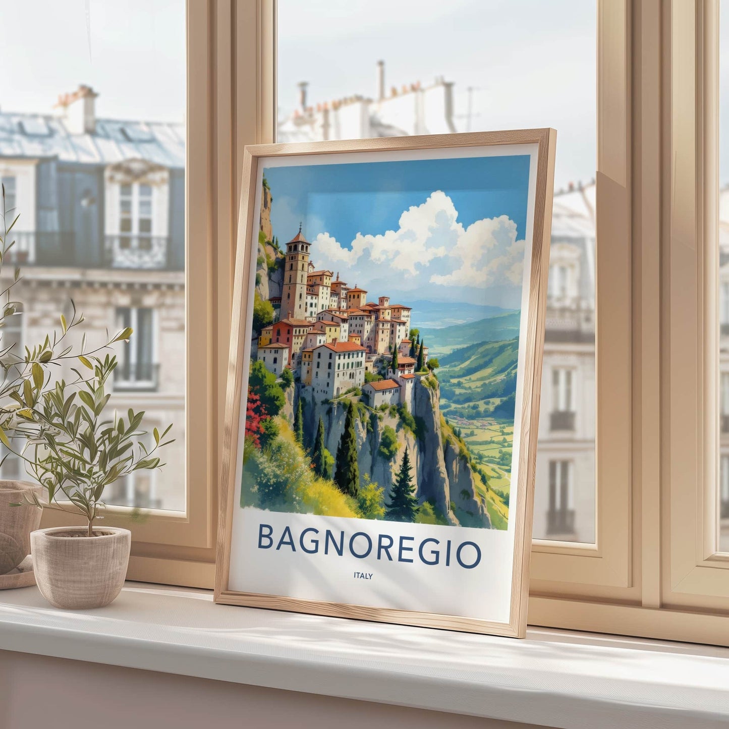 Bagnoregio Poster - Italy Travel Art - Cliffside Town View Home Decor