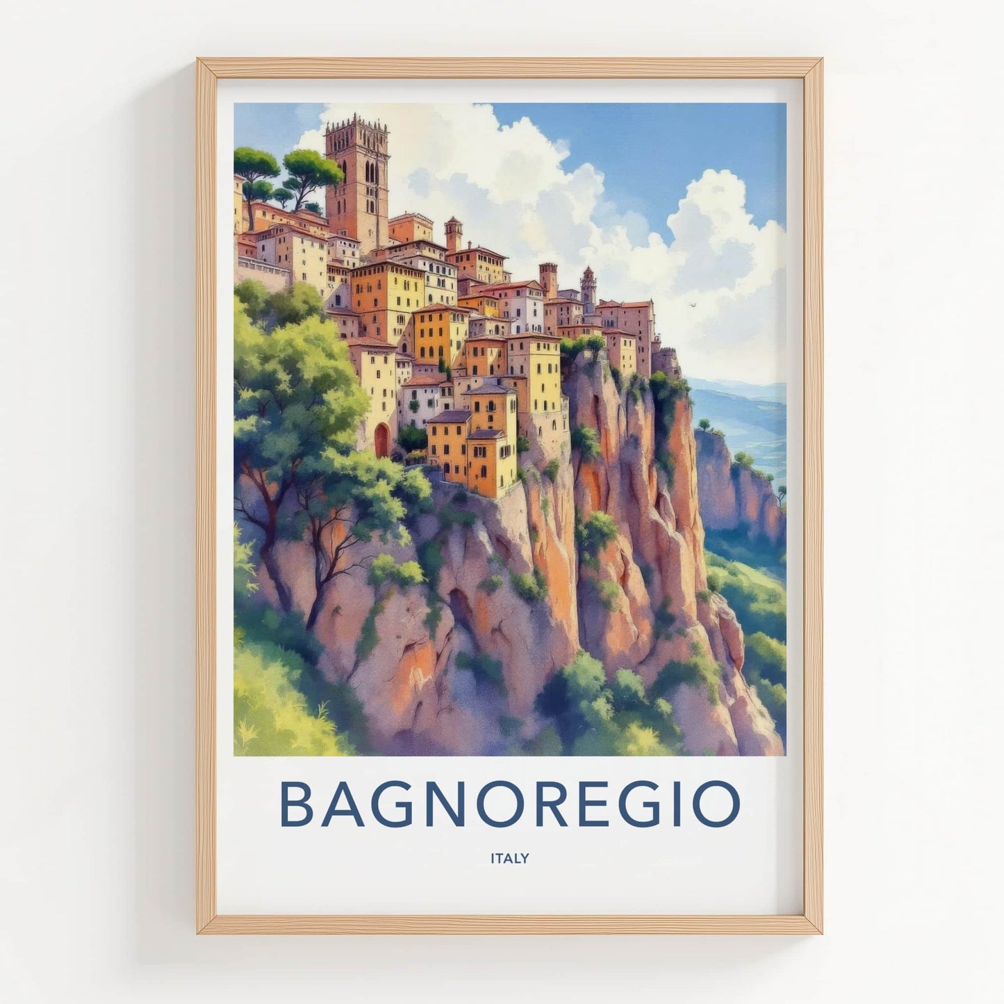 Bagnoregio Poster - Italy Travel Art - Village Perched Cliff Home Decor