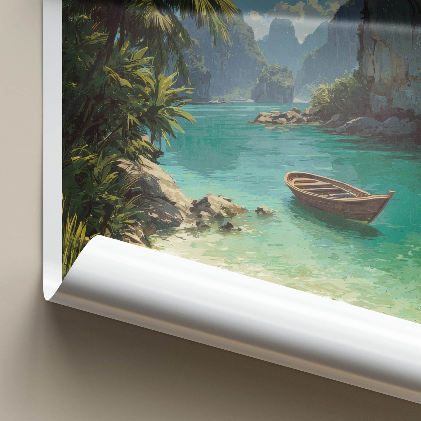 Bai Tu Long Poster - Vietnam Travel Art - Wooden Boat Scene Home Decor