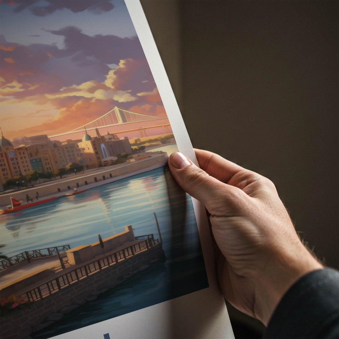 Baku Poster - Azerbaijan Framed Print - Modern Skyscraper River View Lounge Decor