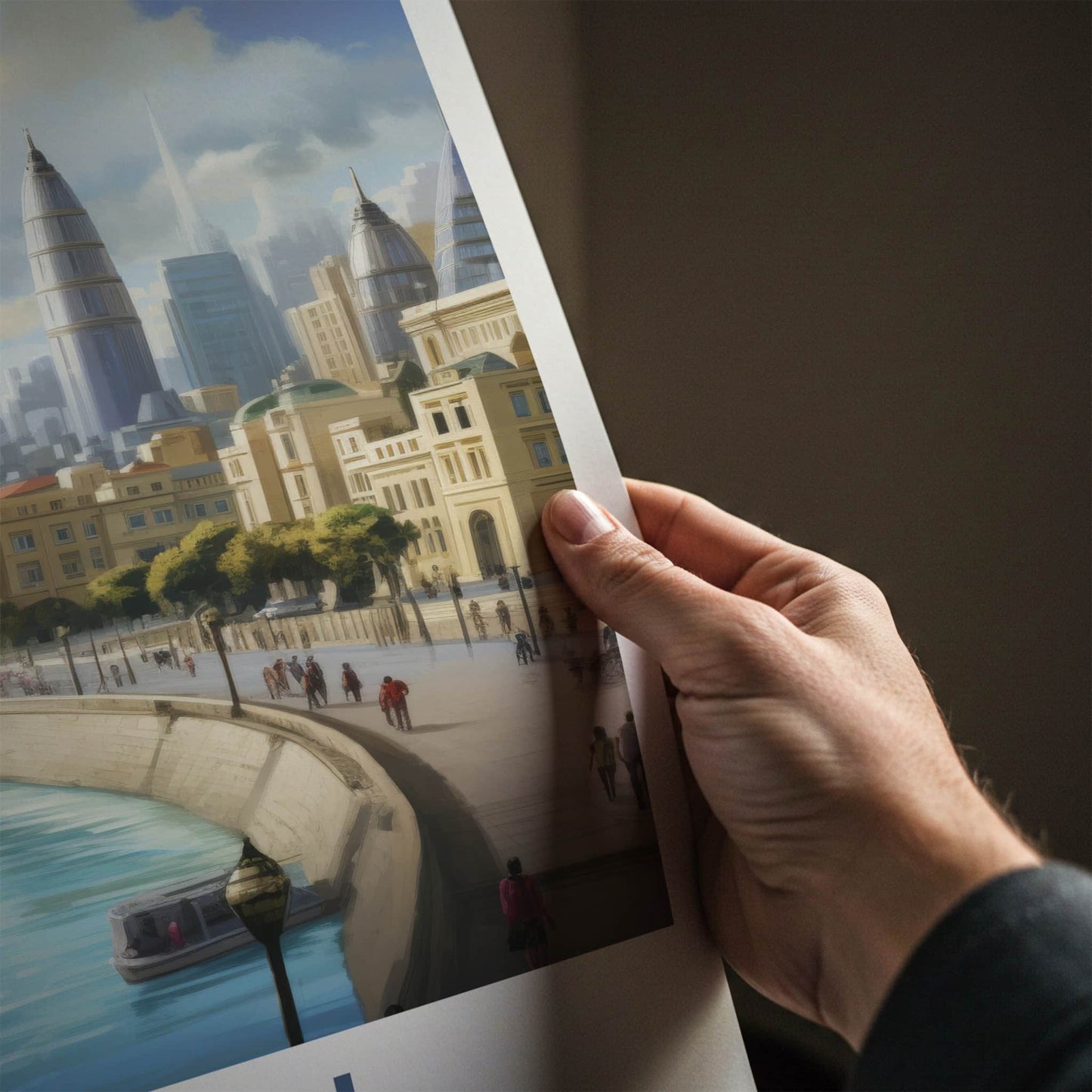 Baku Poster - Azerbaijan Travel Art - Futuristic City River Home Decor