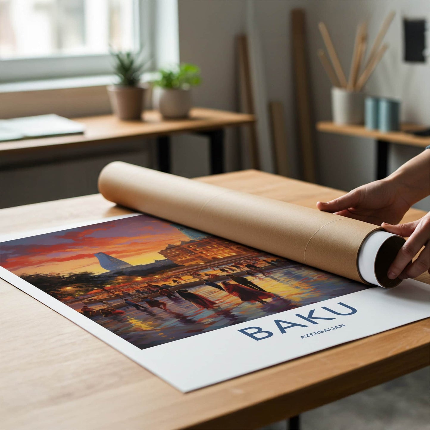 Baku Poster - Azerbaijan Travel Art - Vibrant City Evening Wall Decor